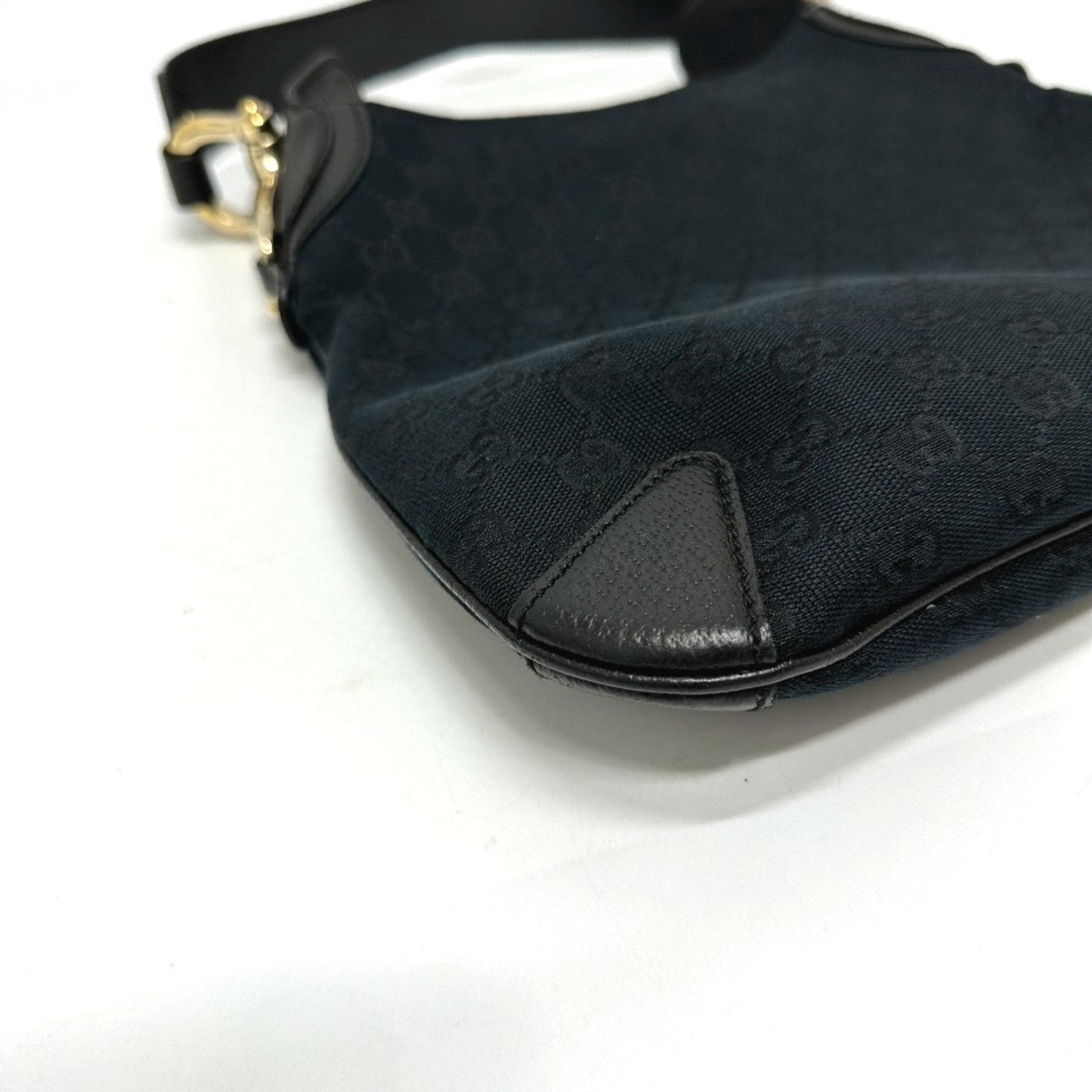 Gucci Horsebit Black Gg Canvas Leather Handbag Shoulder Bag ( )