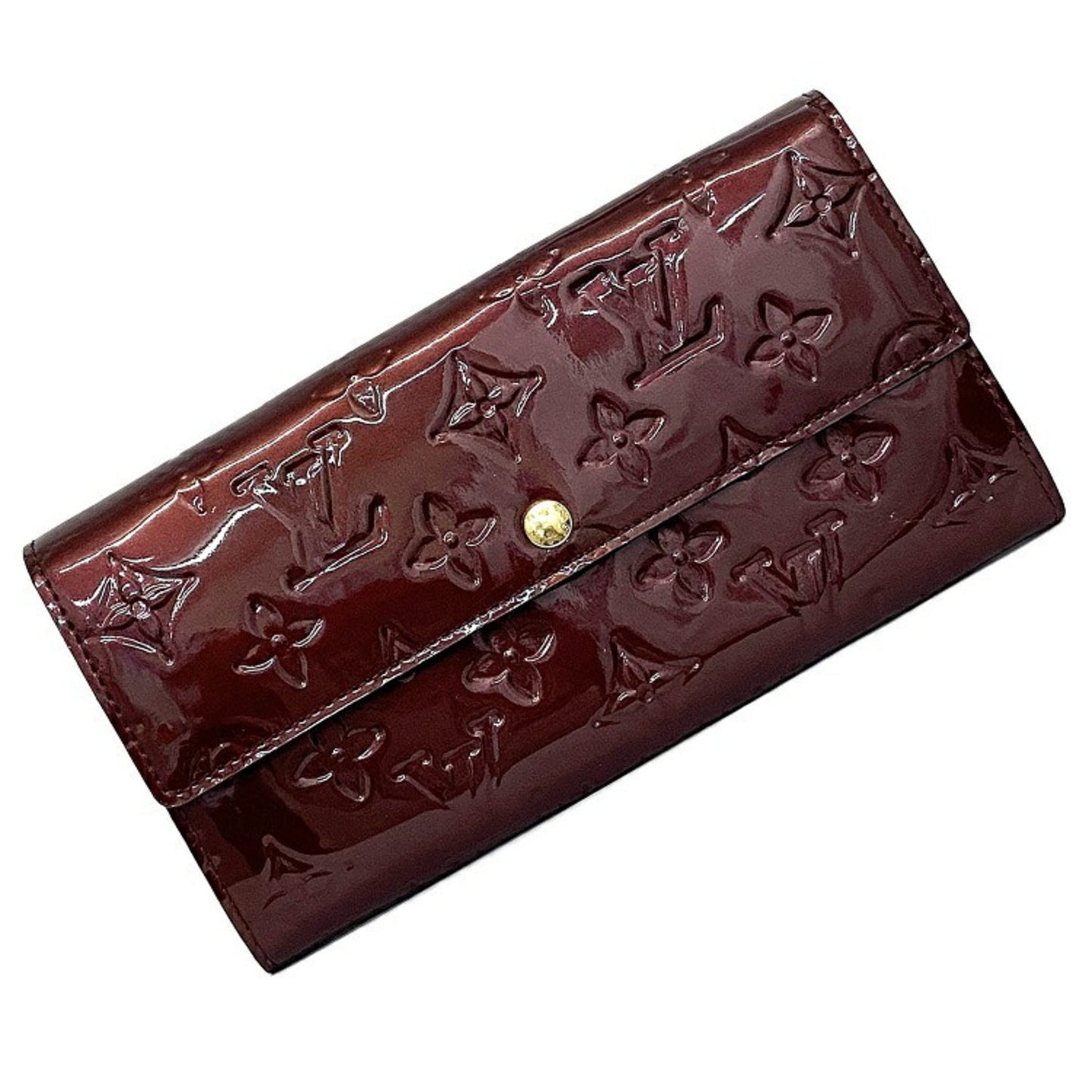 Louis Vuitton Long Bi-Fold Wallet Portofeuil Sara Wine Red Rouge Forvist Monogram Verni M91521 Patent Leather TS4110 LOUIS VUITTON Enamel Embossed Flap