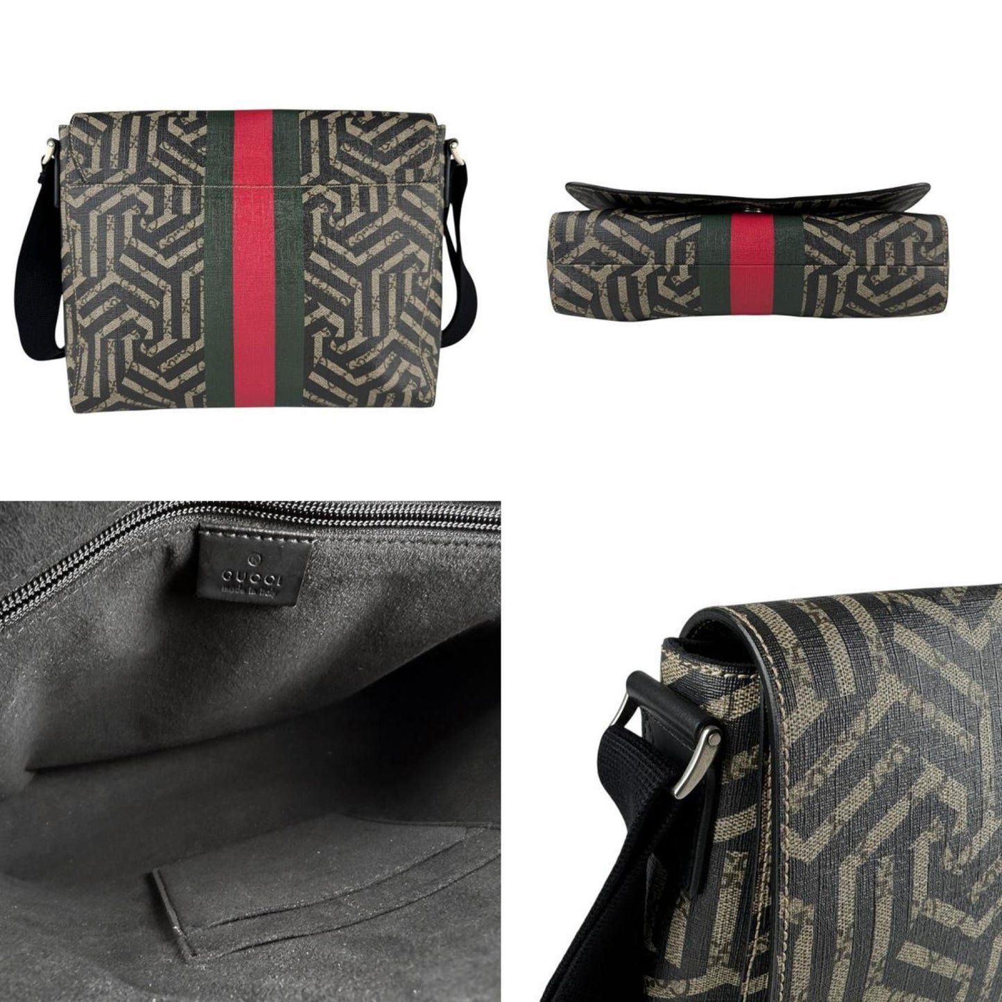 Gucci Beige Brown Black Gg Supreme Canvas Shoulder Bag ( )