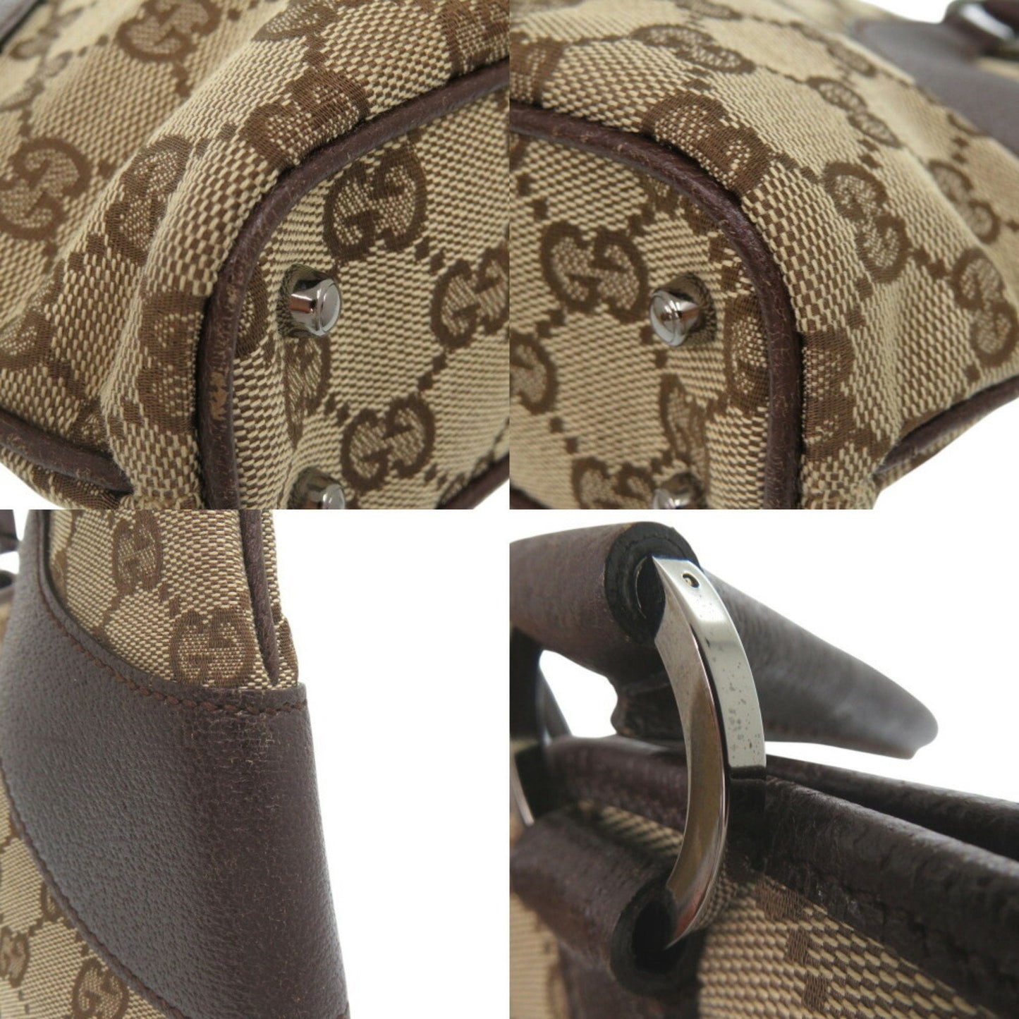 Gucci Beige Gg Canvas Leather Handbag Shoulder Bag ( )