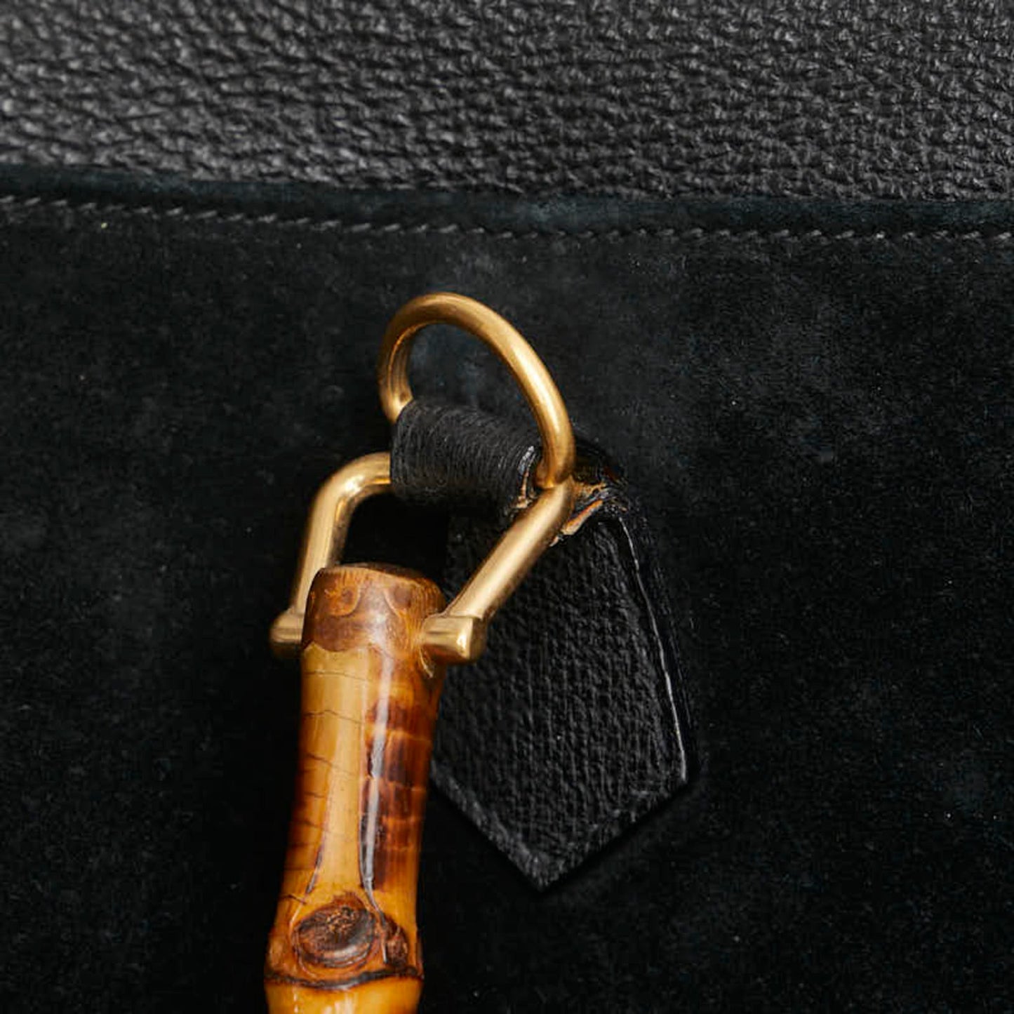 Gucci Bamboo Black Suede Leather Shoulder Bag Tote Bag ( )