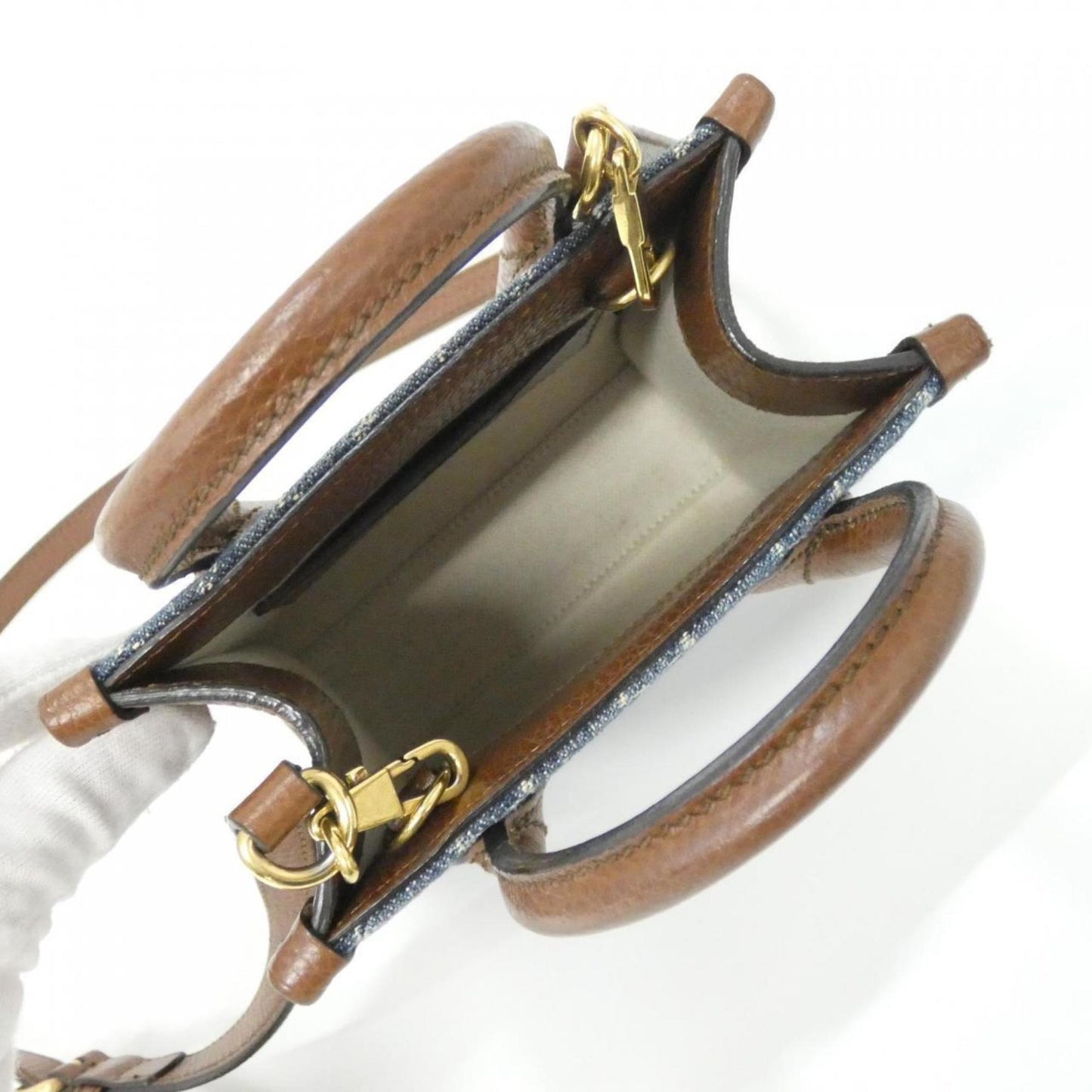 Gucci Brown Dark Blue Jacquard Leather Handbag ( )