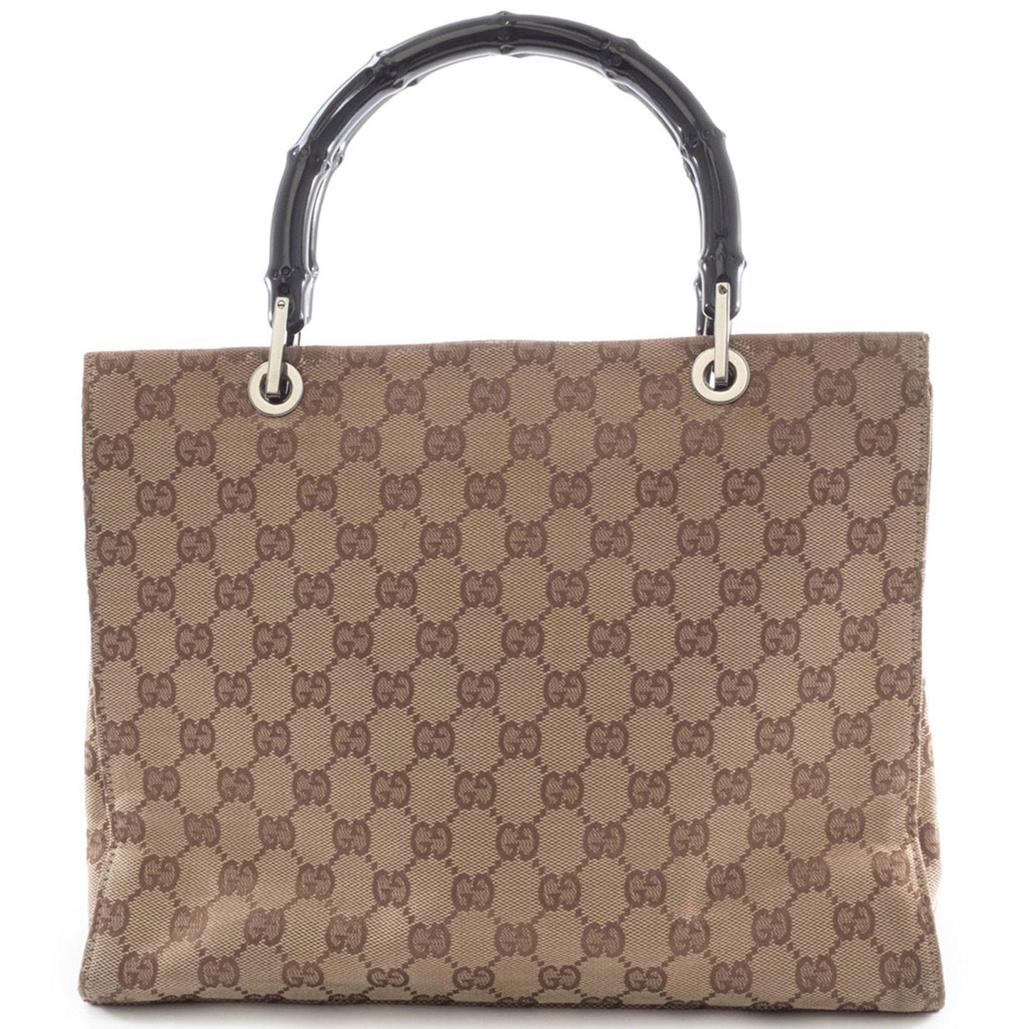 Gucci Beige Black Bamboo Canvas Handbag ( )
