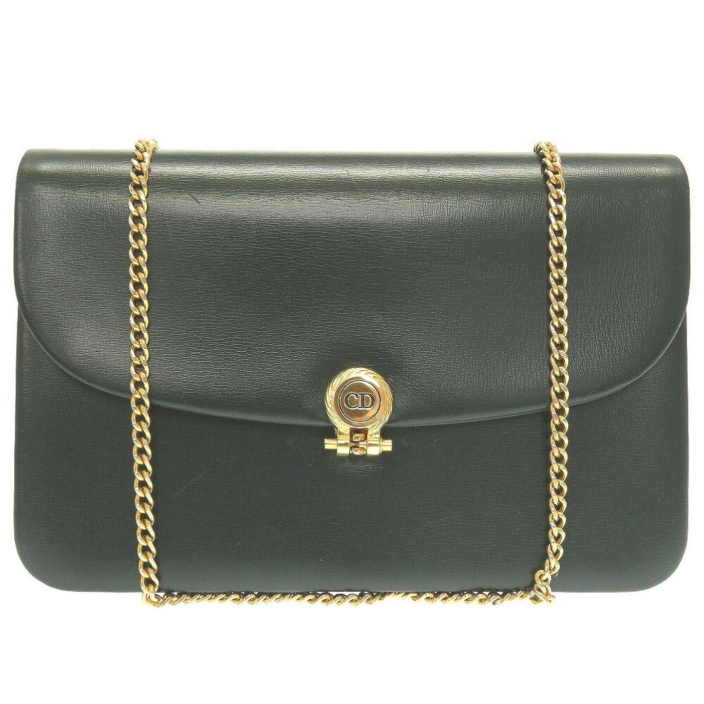 Christian Dior 2way chain CD metal fittings leather green shoulder bag clutch
