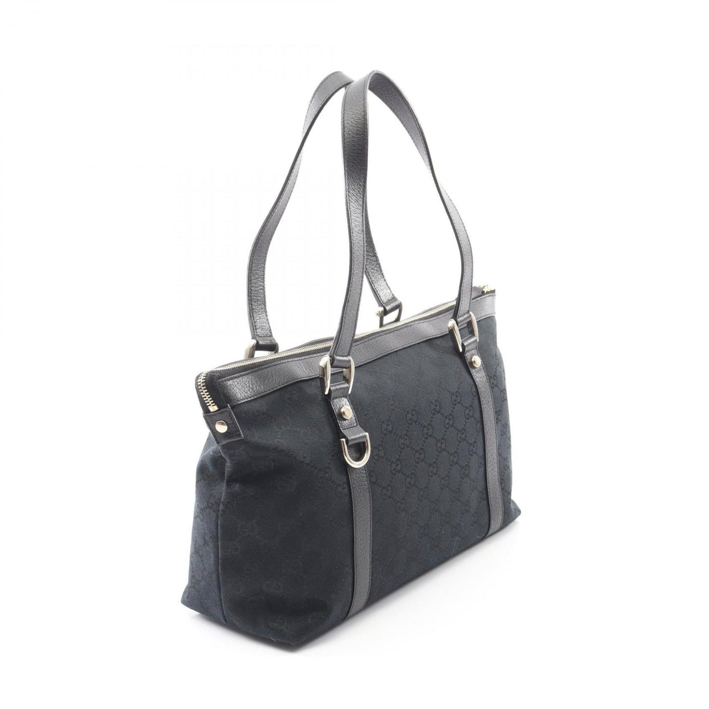 Gucci Black Gg Canvas Leather Tote Bag ( )