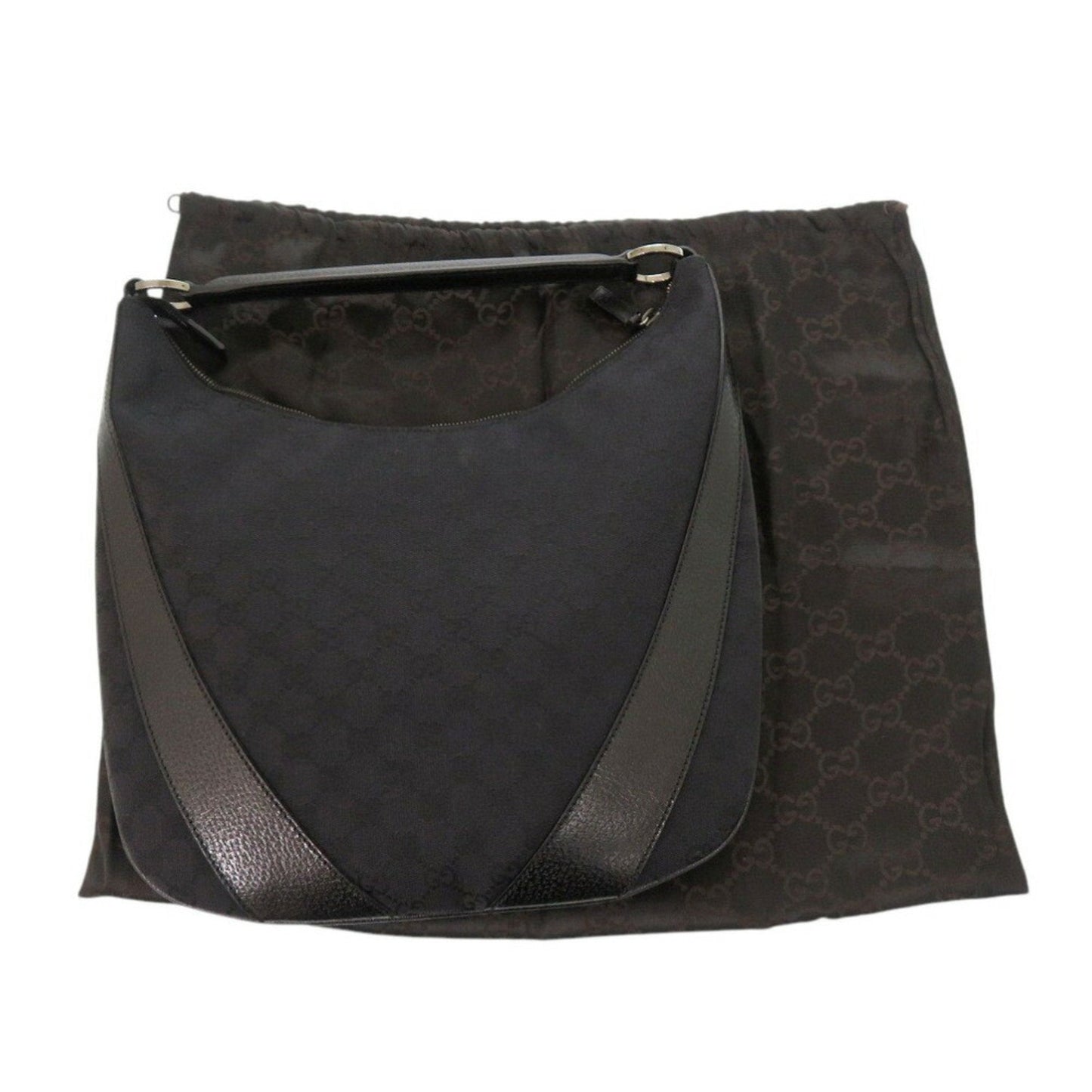 Gucci Black Gg Canvas Leather Handbag Shoulder Bag ( )