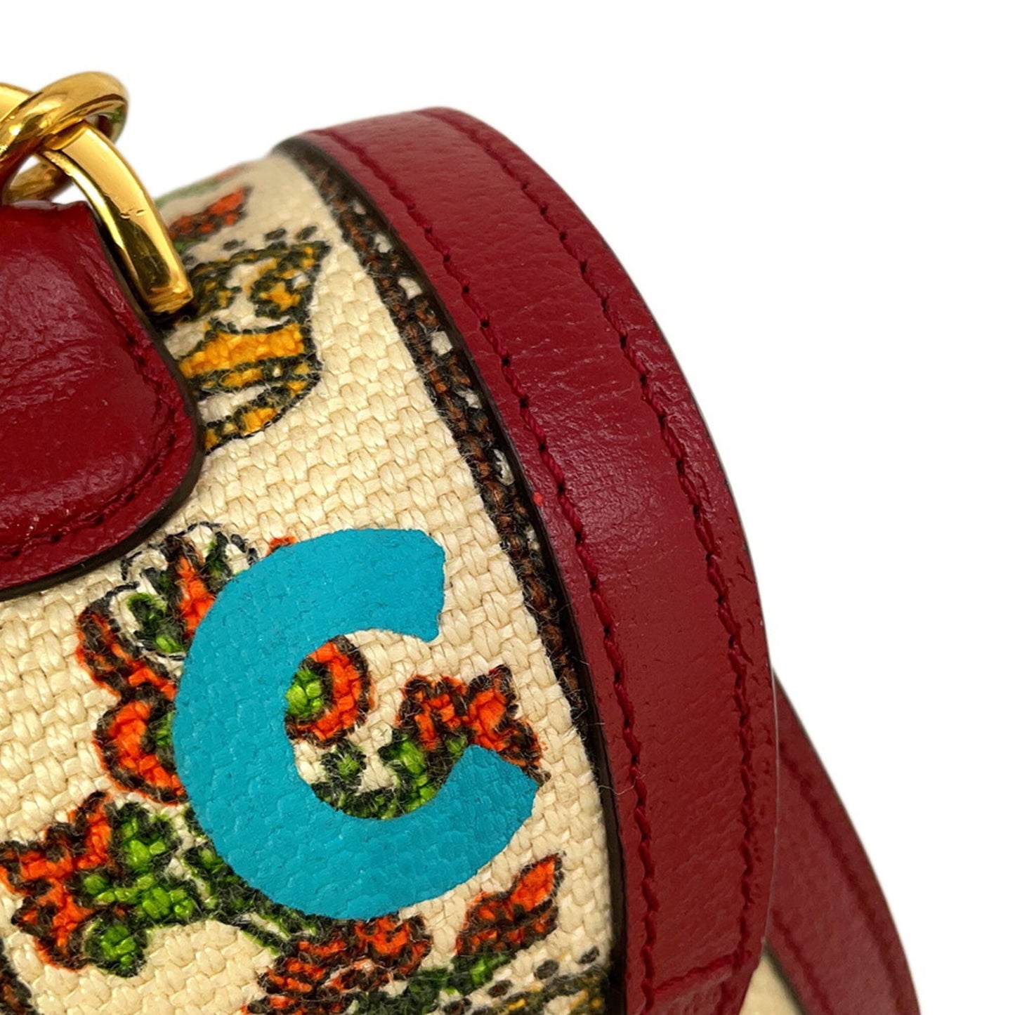 Gucci Ivory Red Color Leather Canvas Handbag ( )