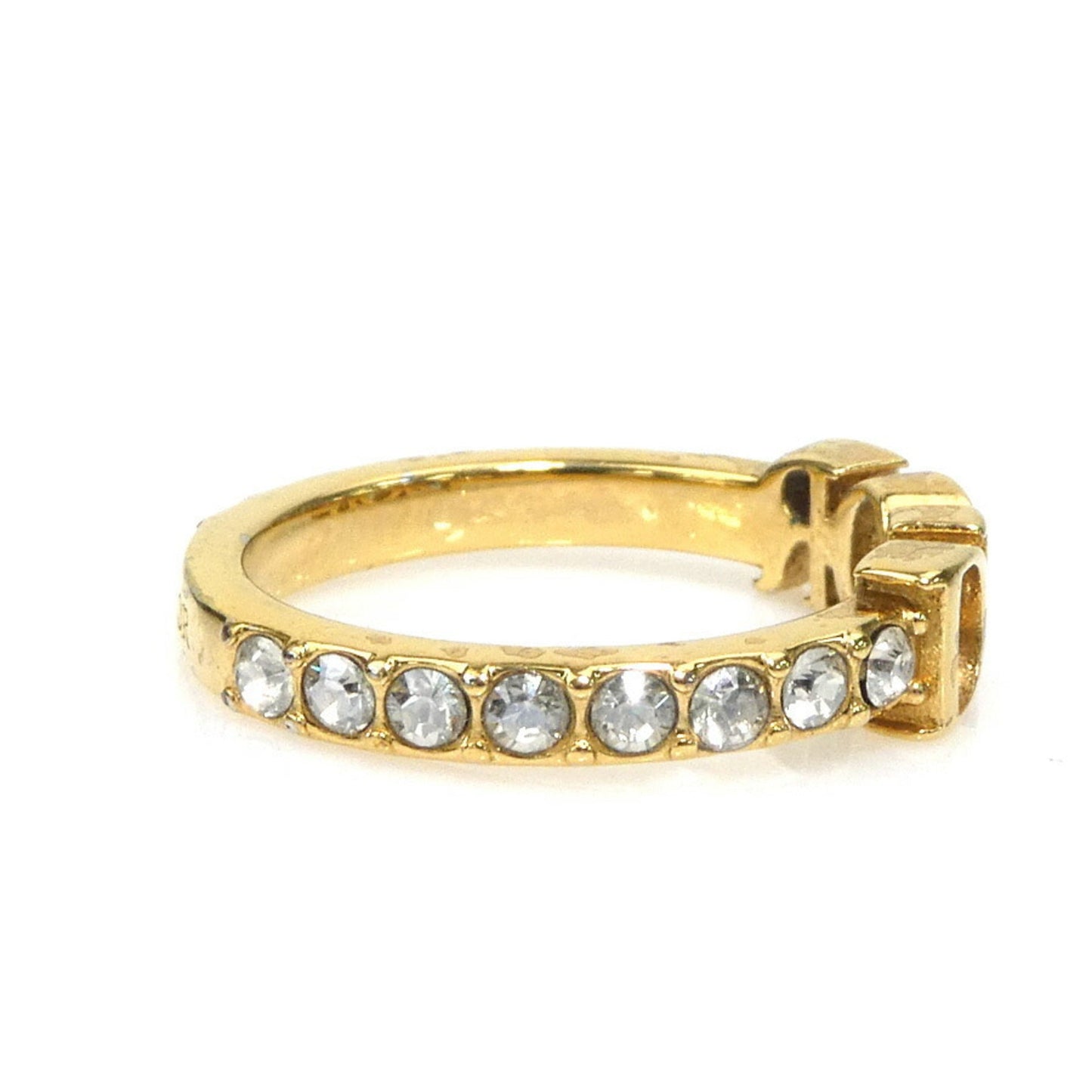 Christian Dior Gold Silver Metal Rhinestone Band Ring ()