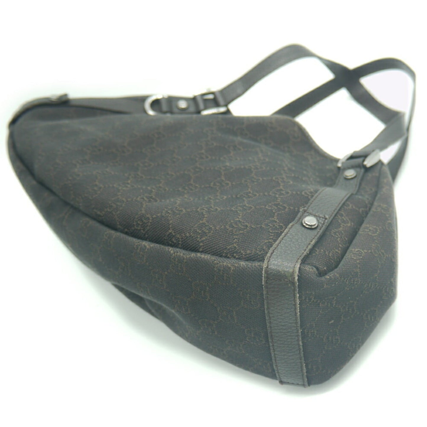 Gucci Black Gg Canvas Leather Shoulder Bag Tote Bag