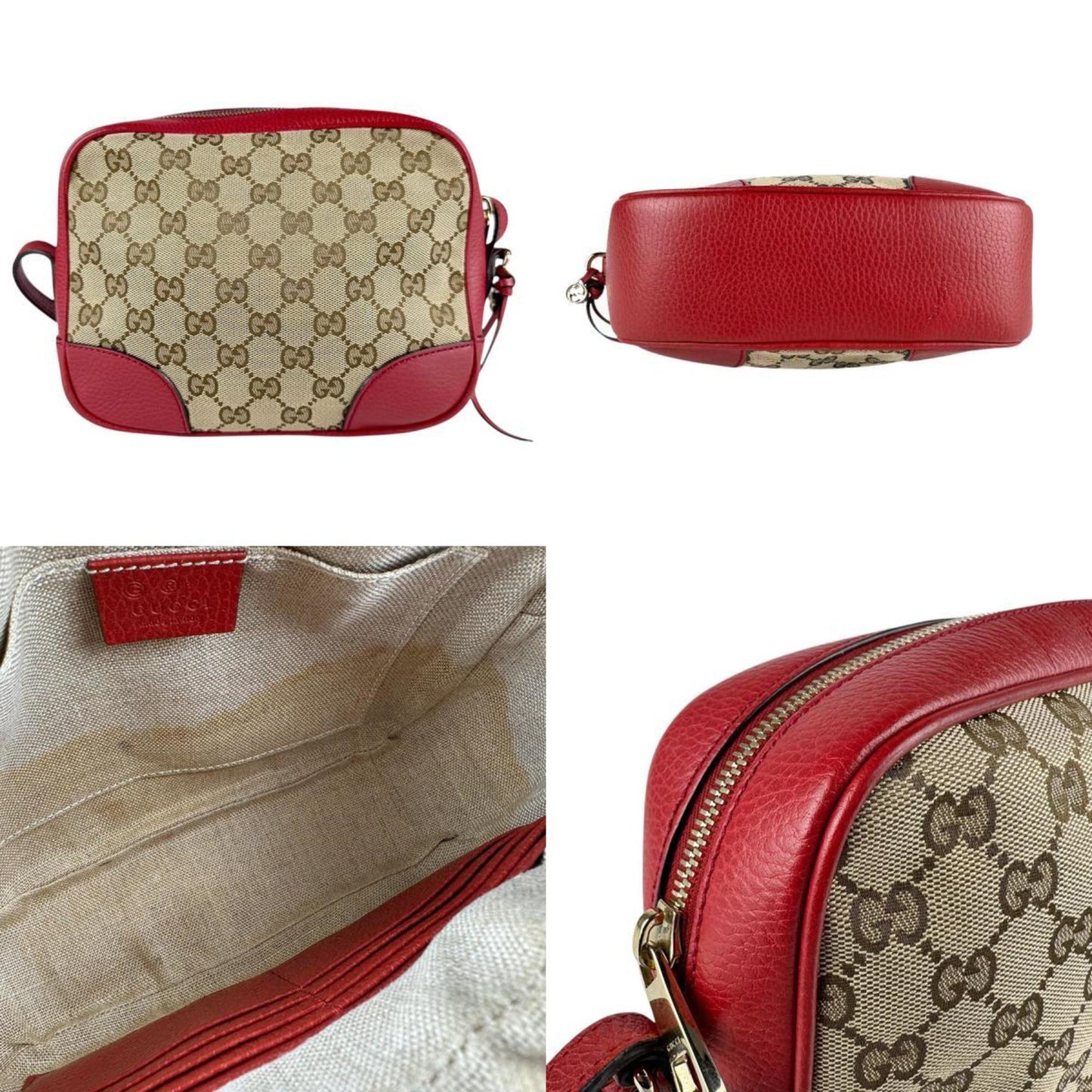 Gucci Brown Red Color Gg Canvas Leather Shoulder Bag ( )