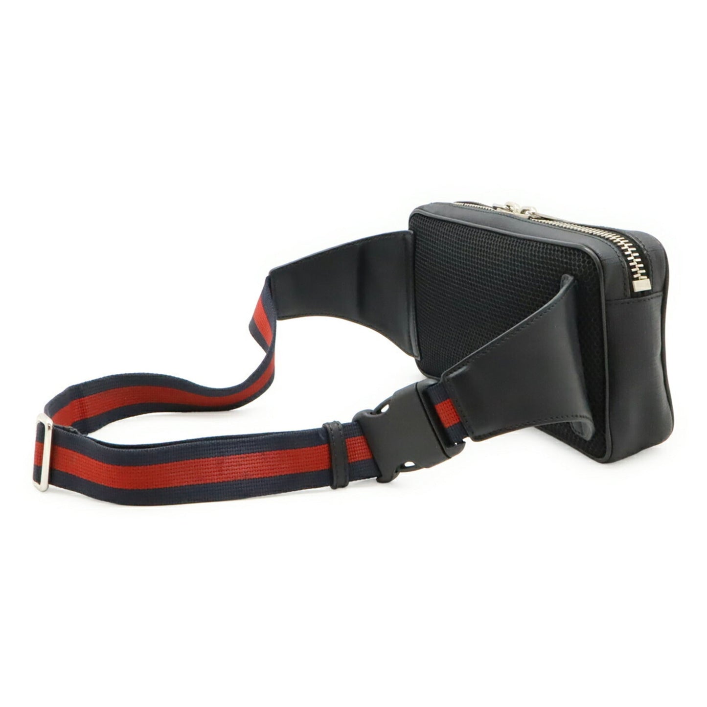 Gucci Black Dark Gray Navy Red Color Pvc Leather Fanny Pack ( )