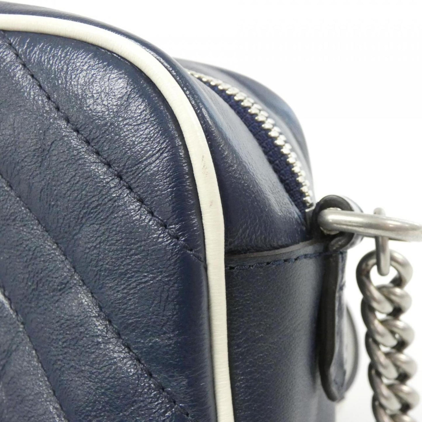 Gucci Gg Marmont Blue White Leather Shoulder Bag ( )