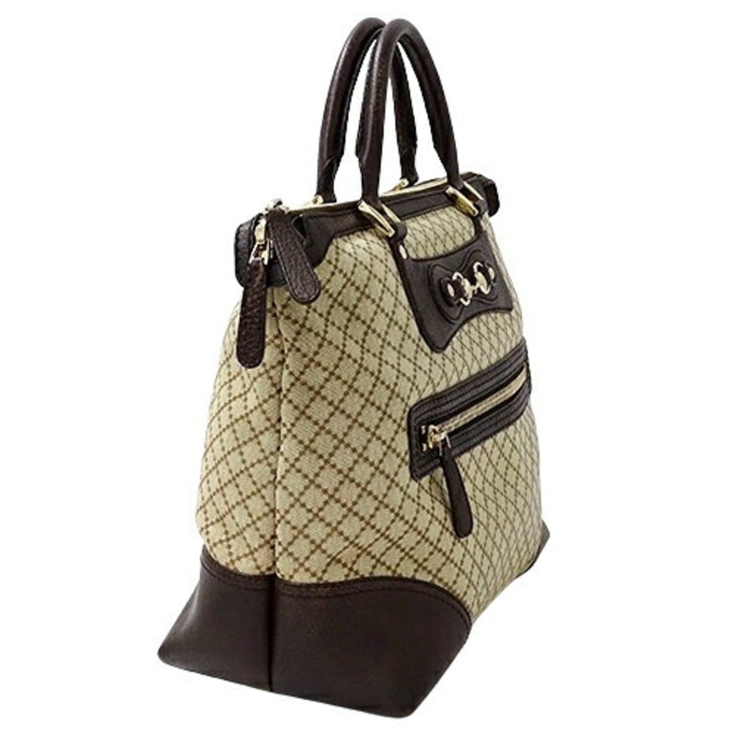 Gucci Diamante Beige Brown Canvas Handbag Tote Bag