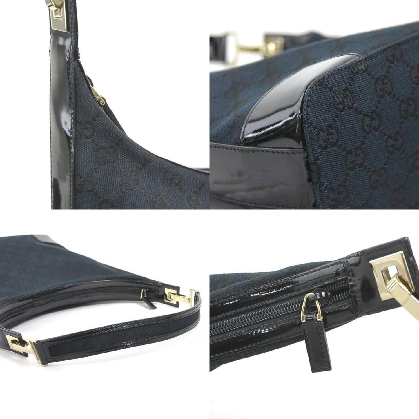 Gucci Black Gg Canvas Patent Leather Shoulder Bag ( )