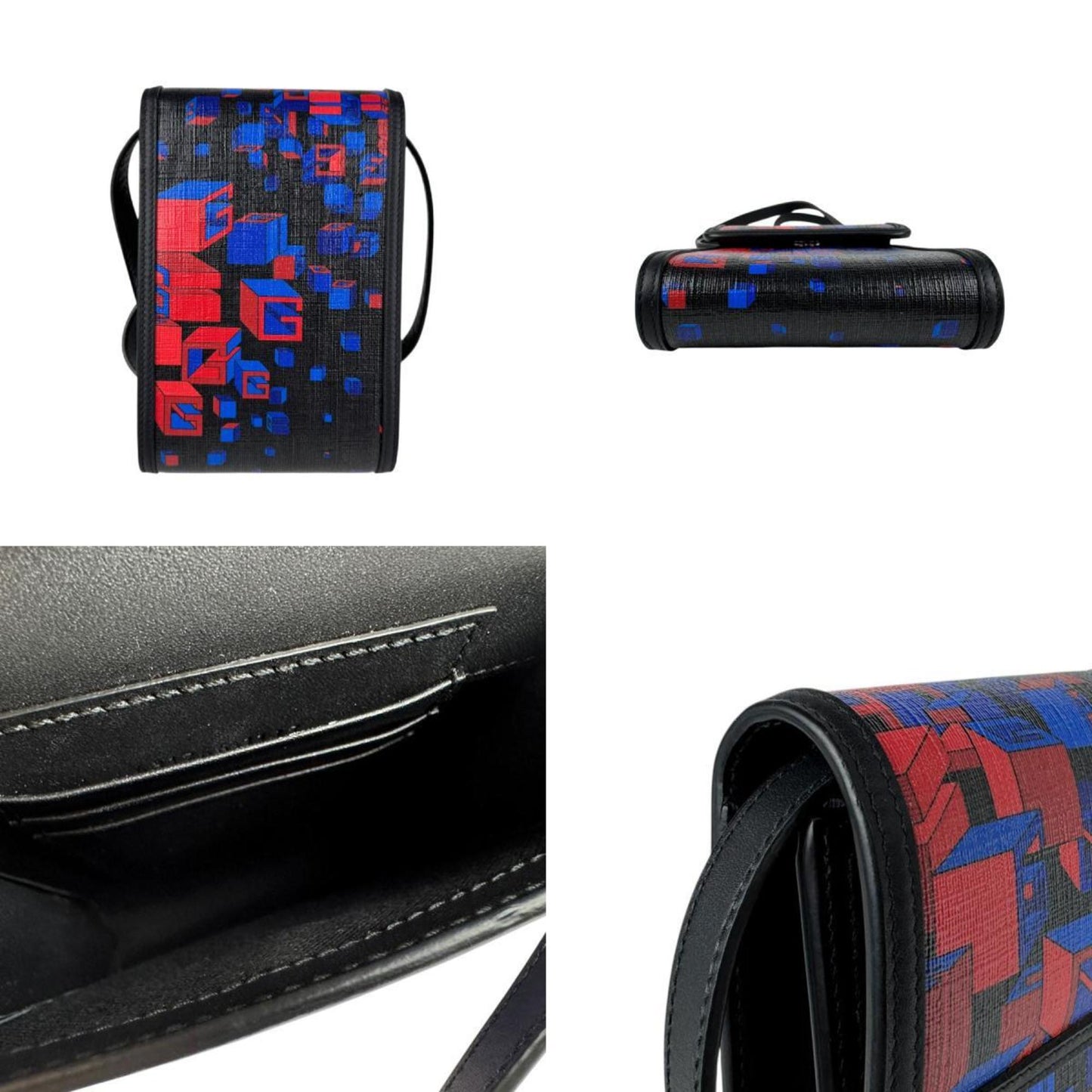 Gucci Black Blue Red Color Pvc Leather Pouch Shoulder Bag ( )
