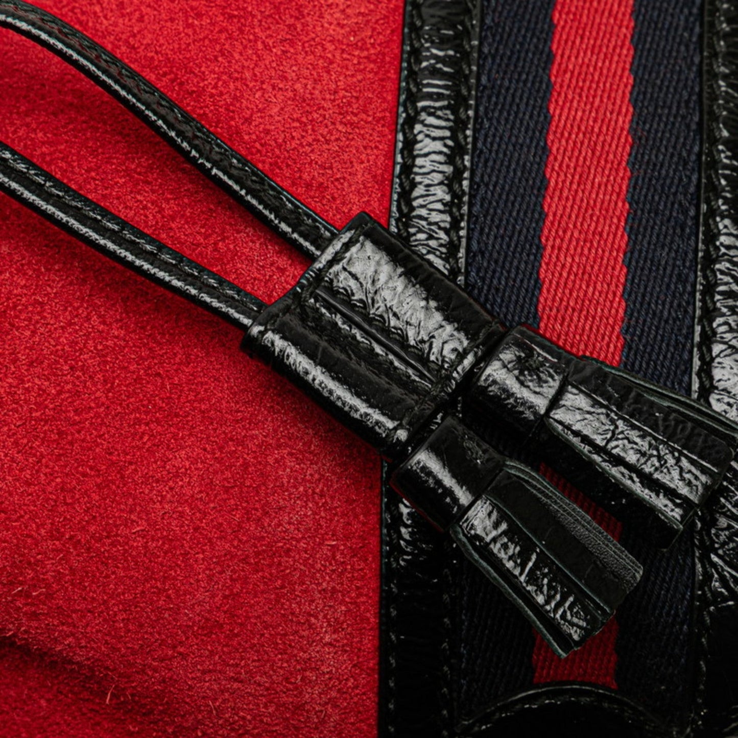 Gucci Black Red Color Suede Leather Shoulder Bag ( )