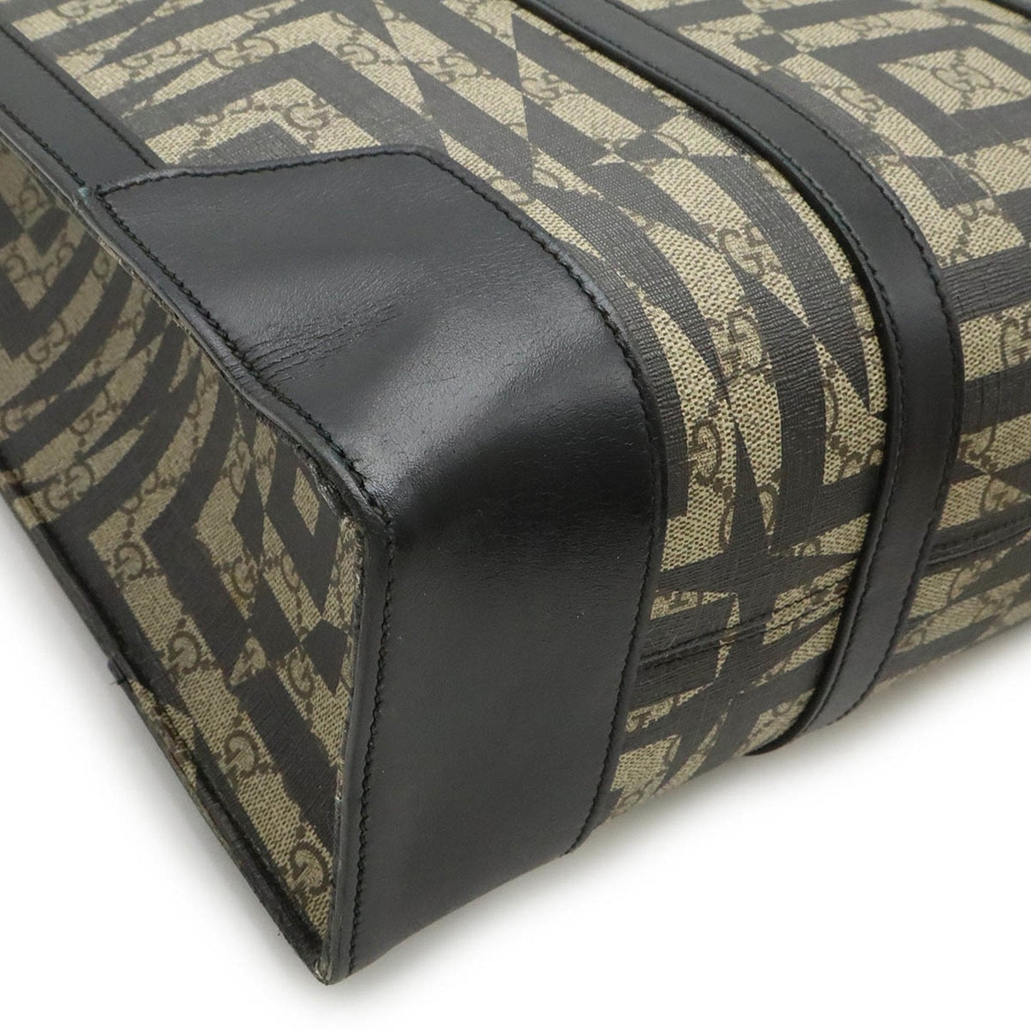 Gucci Beige Black Pvc Leather Shoulder Bag Tote Bag ( )