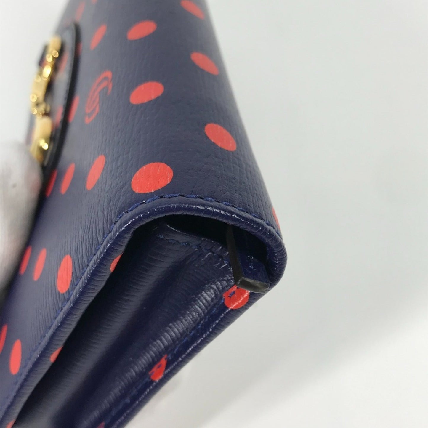 Gucci Navy Red Color Leather Chain/Shoulder Wallet ( )