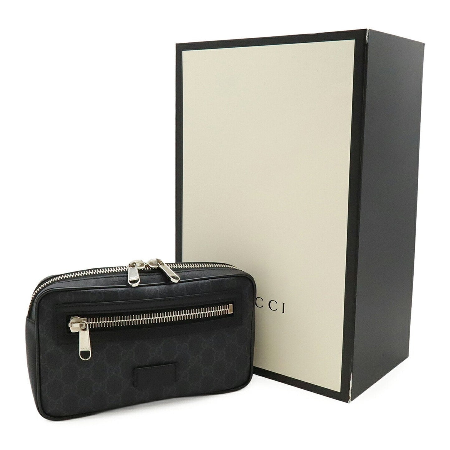 Gucci Black Dark Gray Navy Pvc Leather Fanny Pack ( )