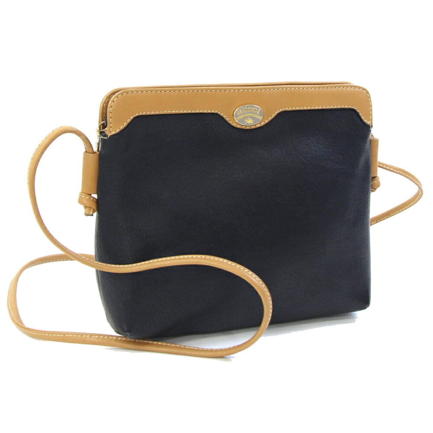Gucci Black Light Brown Leather Pochette Shoulder Bag ( )
