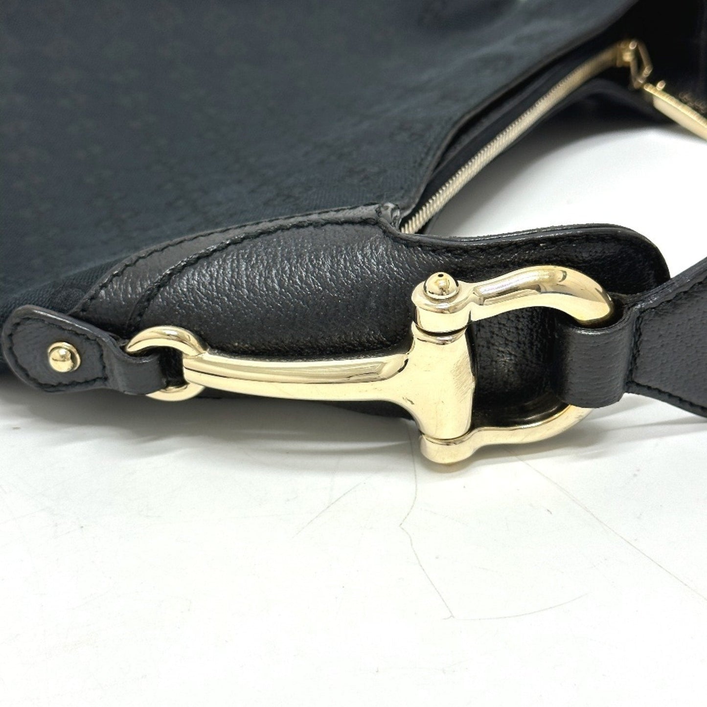 Gucci Horsebit Black Gg Canvas Leather Handbag Shoulder Bag ( )