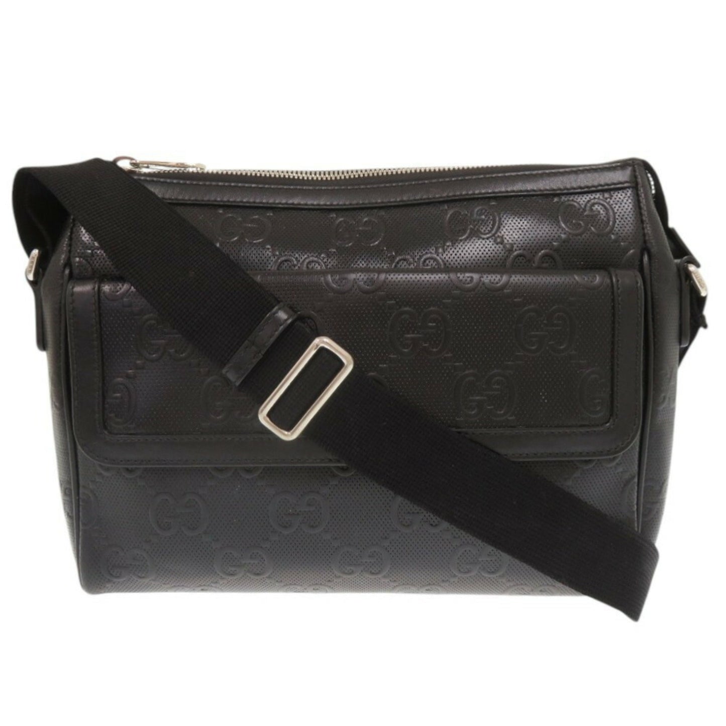 Gucci Black Gg Leather Embossed Leather Messenger Bag Shoulder Bag ( )