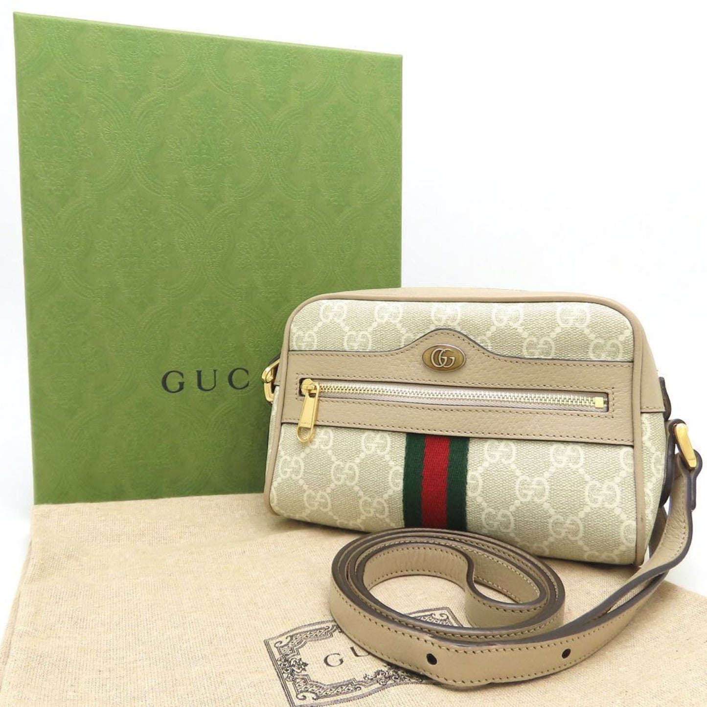 Gucci Beige White Gg Supreme Leather Shoulder Bag ( )