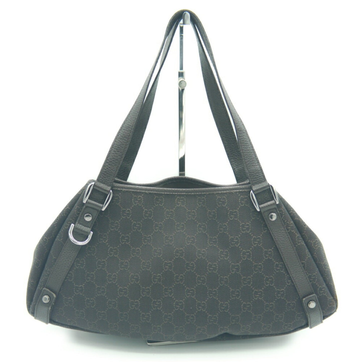 Gucci Black Gg Canvas Leather Shoulder Bag Tote Bag