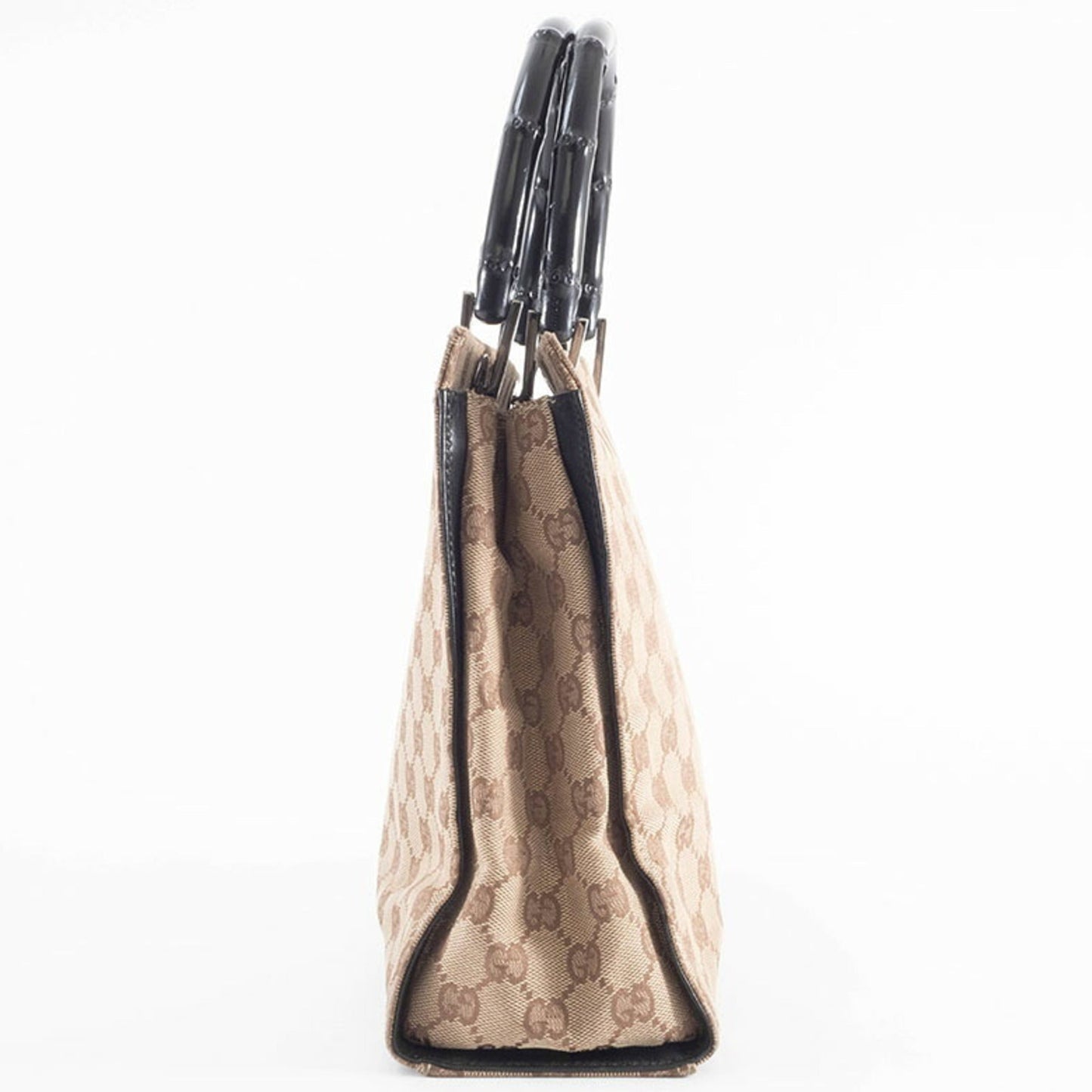 Gucci Beige Black Bamboo Canvas Handbag ( )