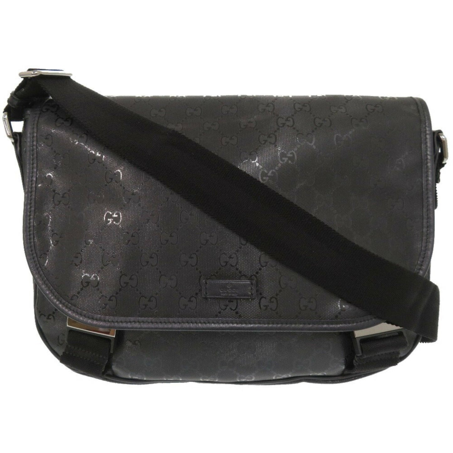 Gucci Black Coated Canvas Pvc Messenger Bag Shoulder Bag ( )