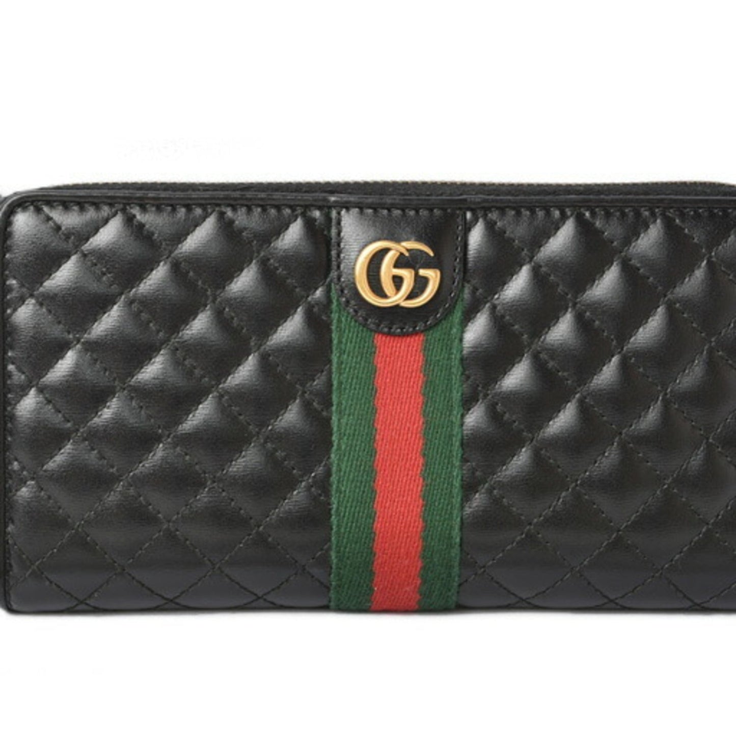 Gucci Black Green Red Color Quilting Long Wallet (Bi-Fold)