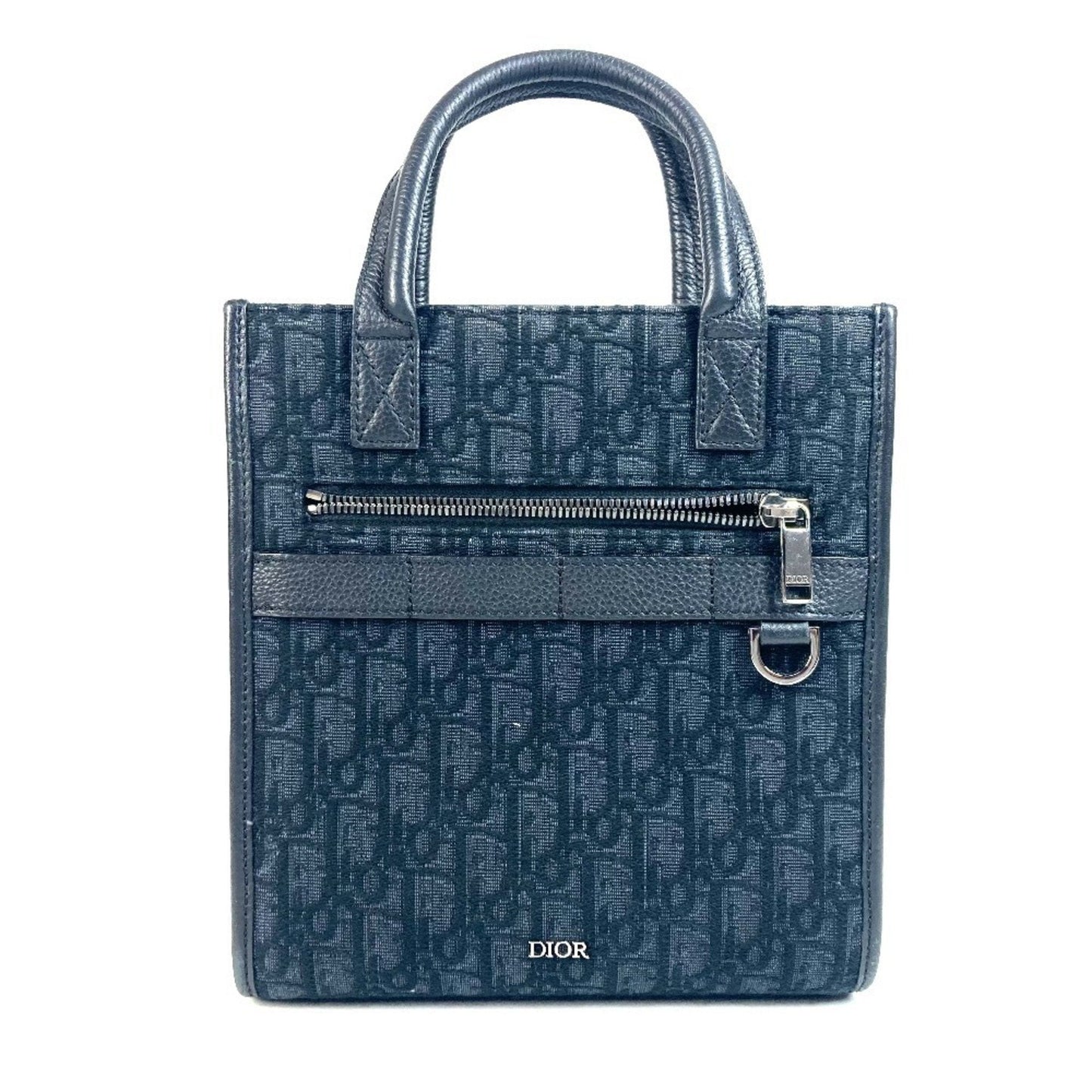 Christian Dior Black Dark Navy Canvas Leather Handbag Tote Bag ()
