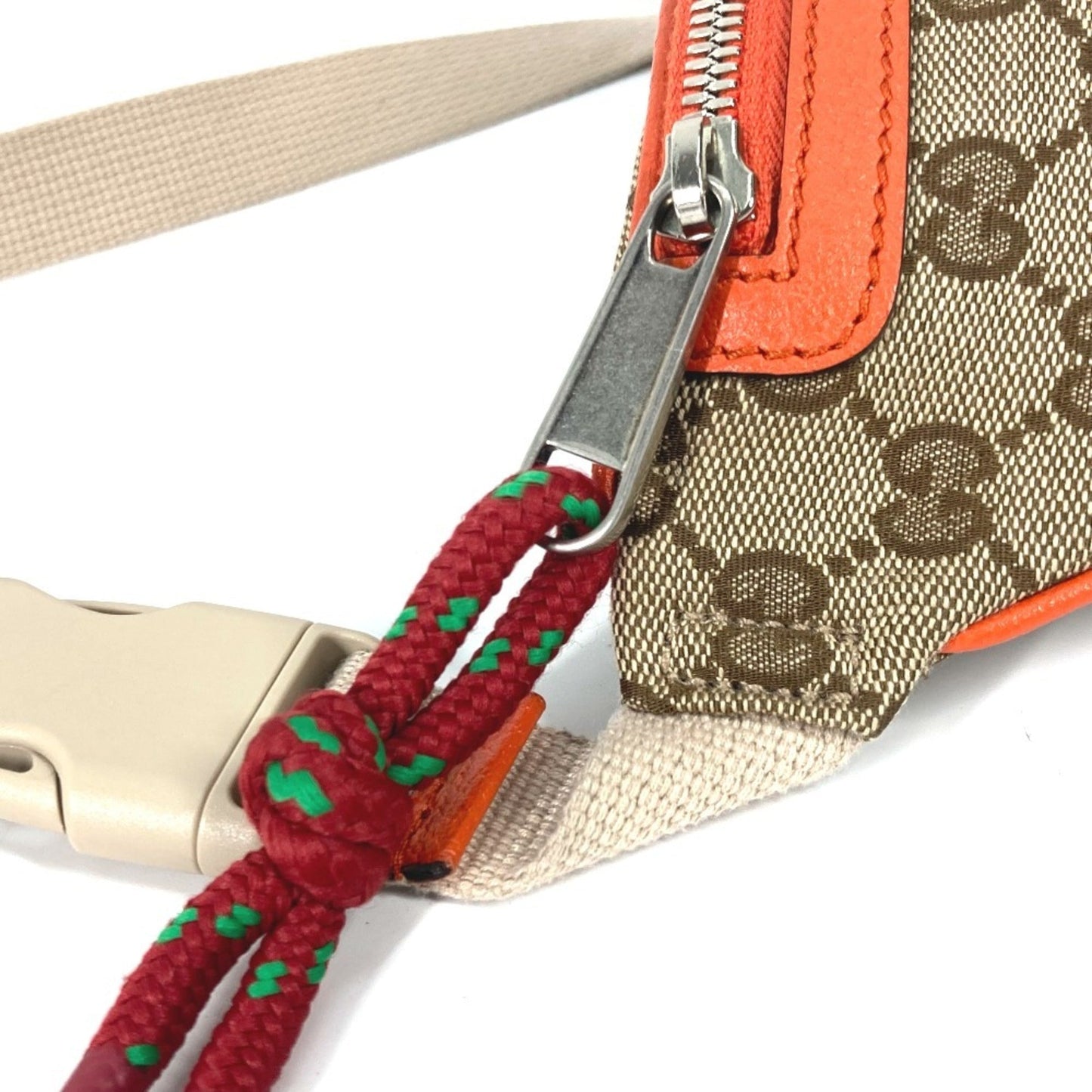 Gucci Beige Orange Leather Canvas Sling Bag ( )