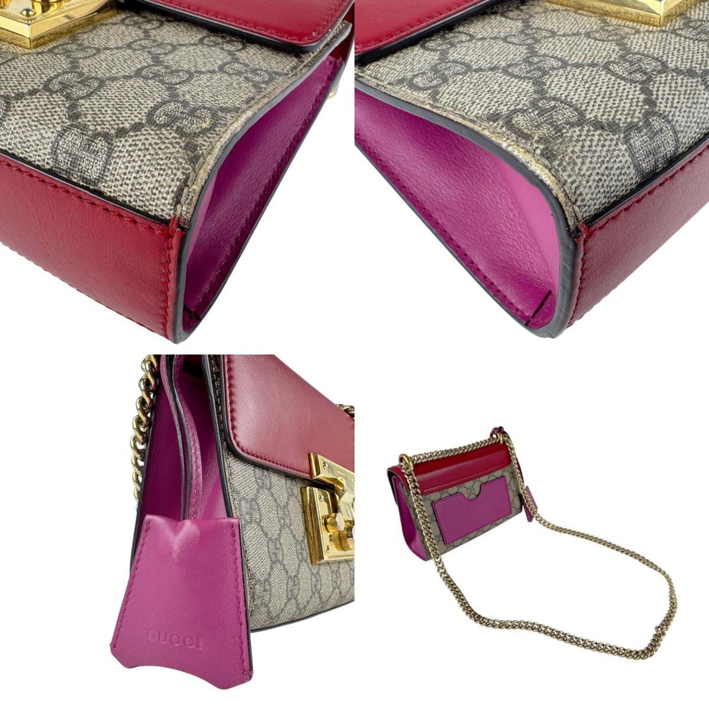 Gucci Brown Red Color Gg Supreme Leather Shoulder Bag ( )