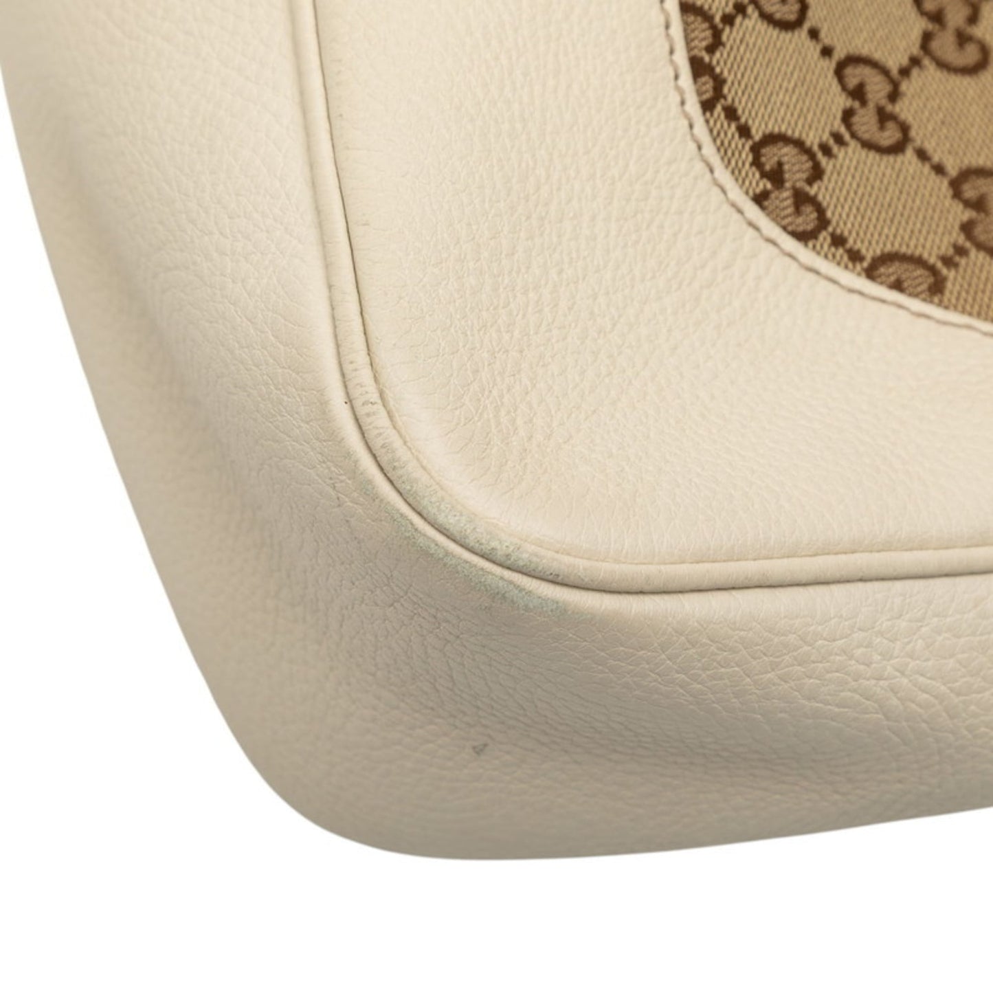 Gucci Beige White Canvas Leather Shoulder Bag ( )