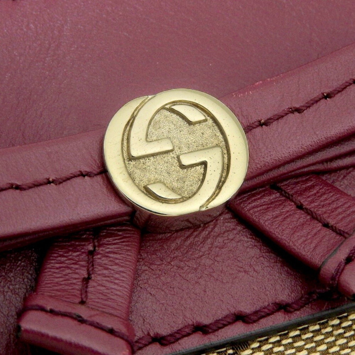 Gucci Beige Red Color Gg Canvas Leather Shoulder Bag ( )