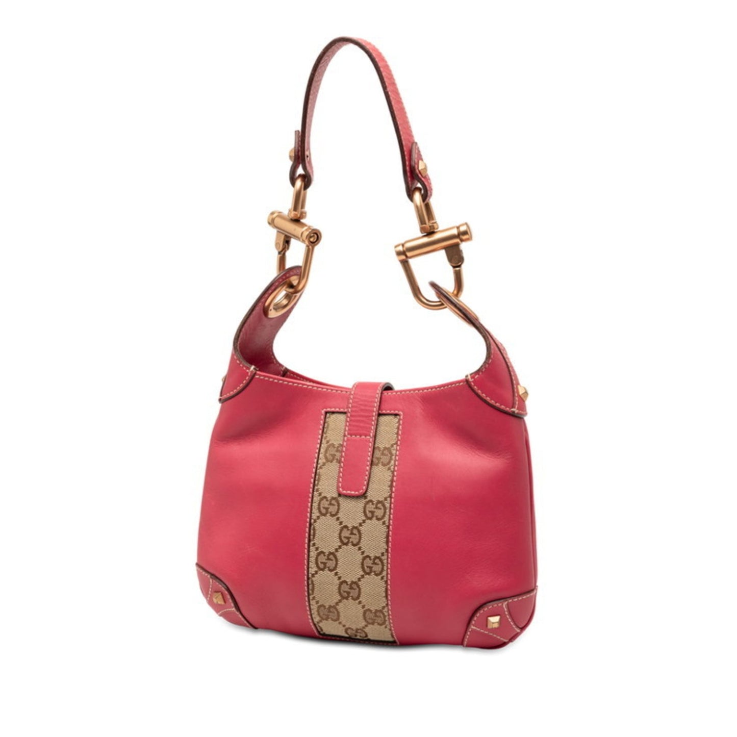 Gucci Pink Leather Canvas Handbag Shoulder Bag ( )