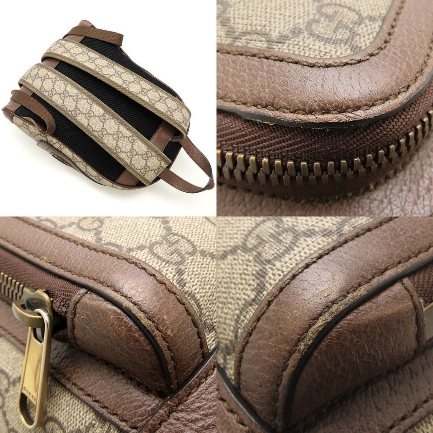 Gucci Beige Brown Gg Supreme Canvas Leather Backpack ( )