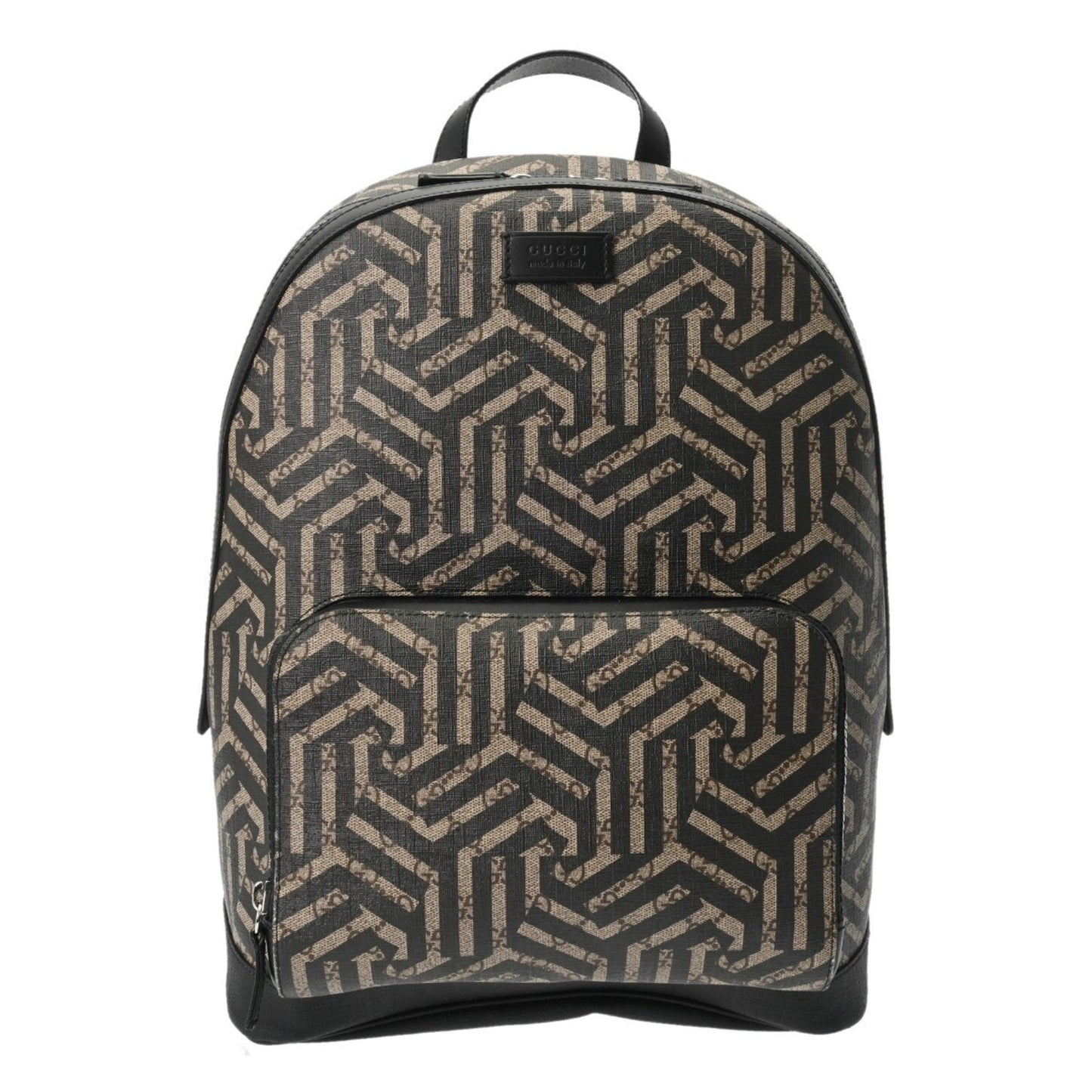 Gucci Beige Black Leather Gg Supreme Canvas Backpack ( )