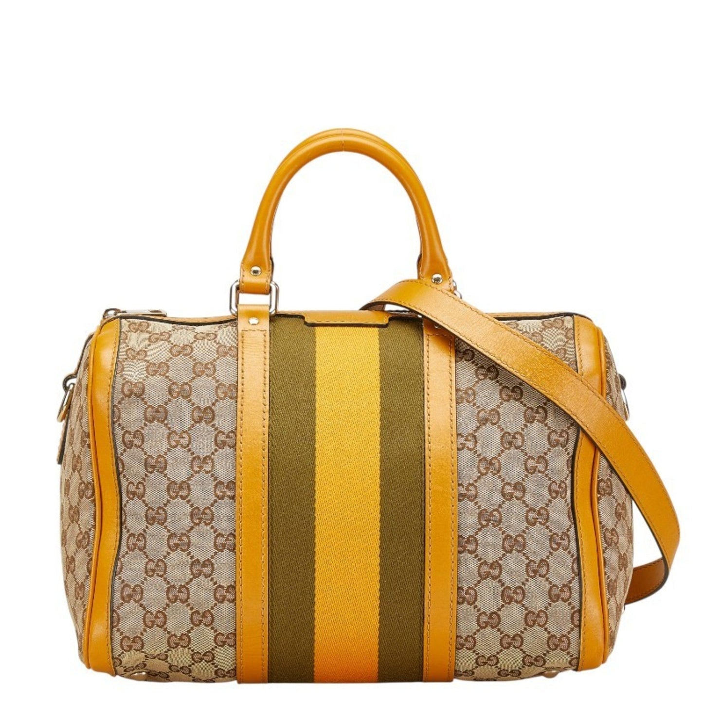 Gucci Beige Yellow Canvas Leather Shoulder Bag ( )