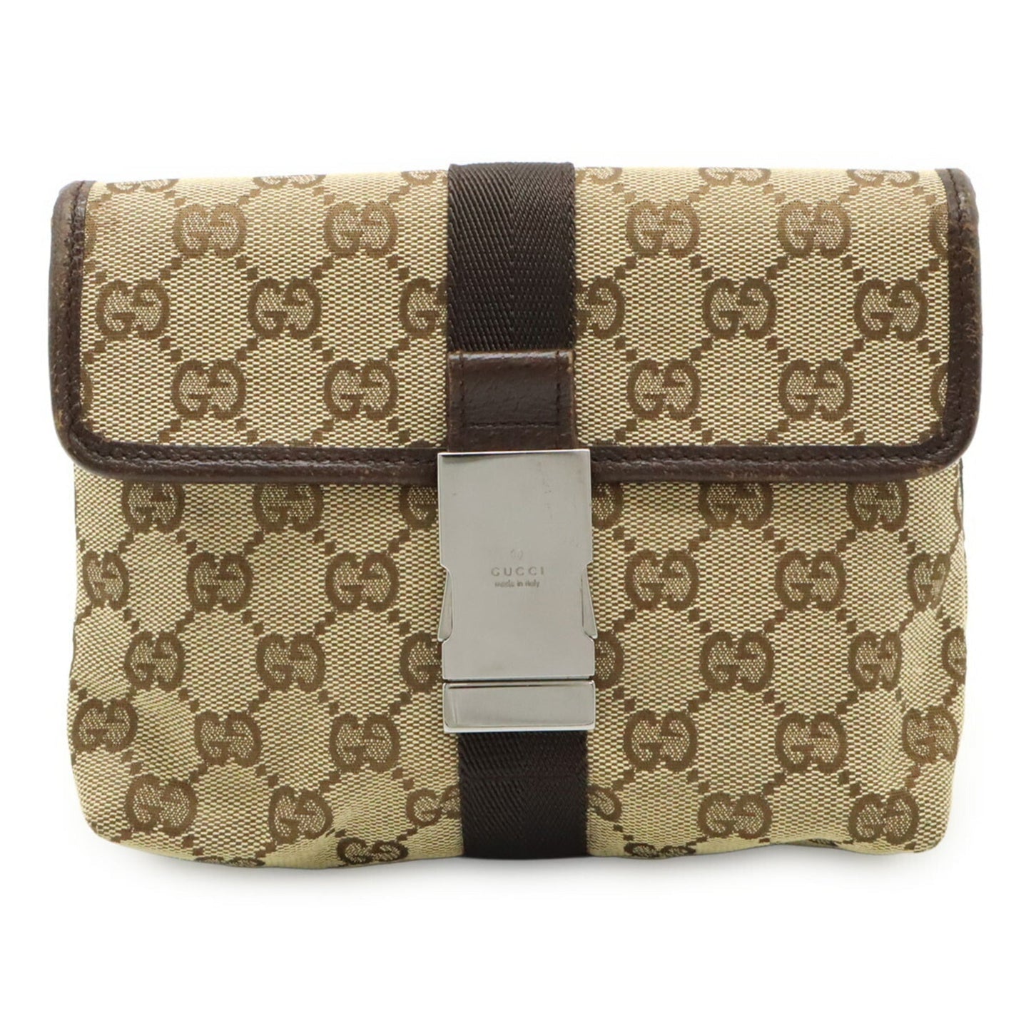 Gucci Beige Dark Brown Canvas Leather Pouch Sling Bag ( )