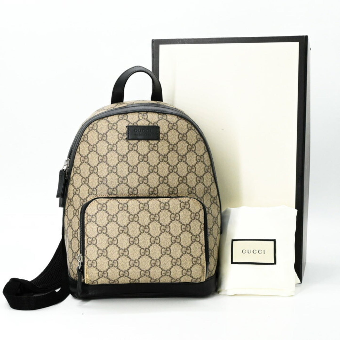 Gucci Beige Black Gg Supreme Leather Backpack ( )
