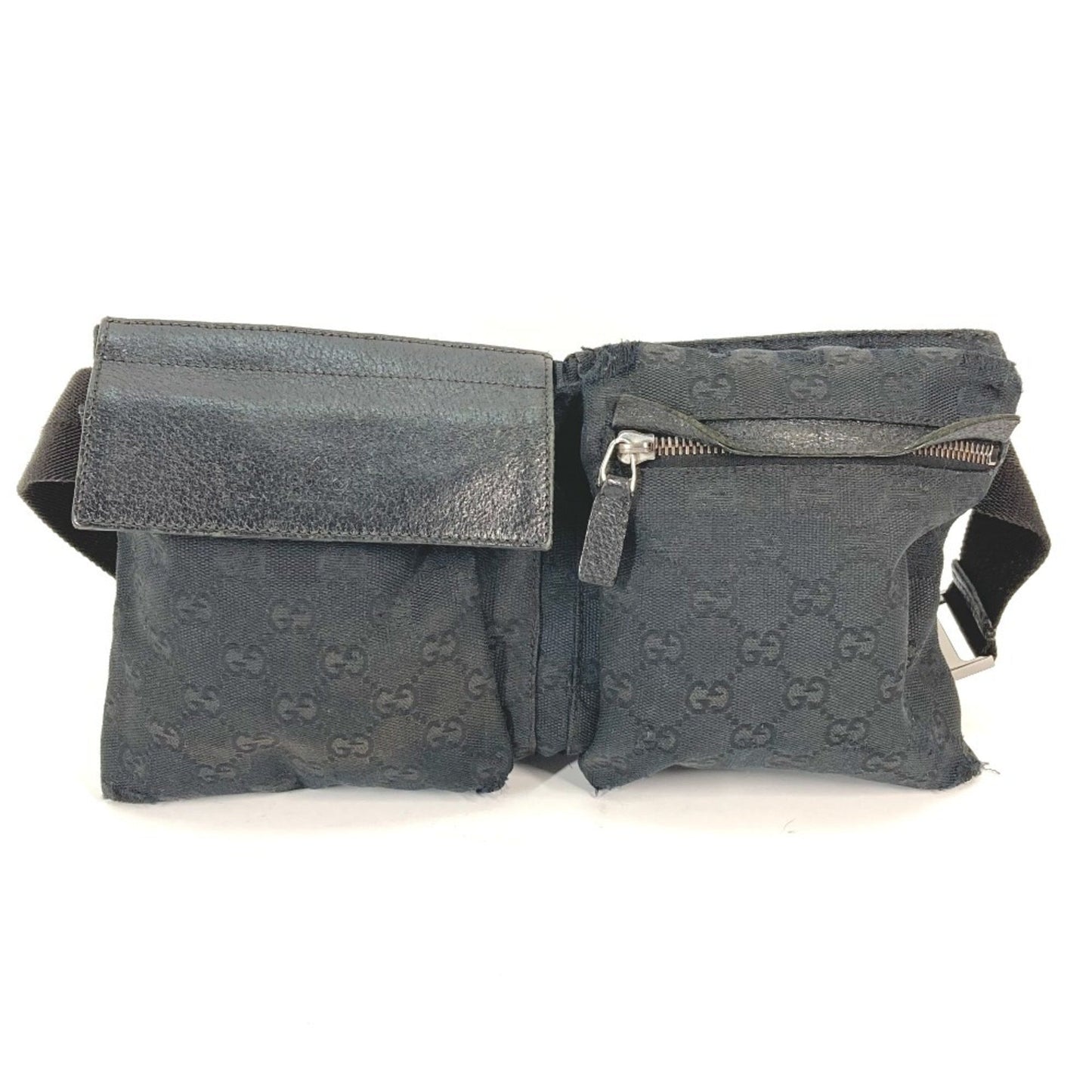 Gucci Black Gg Canvas Leather Fanny Pack Sling Bag ( )