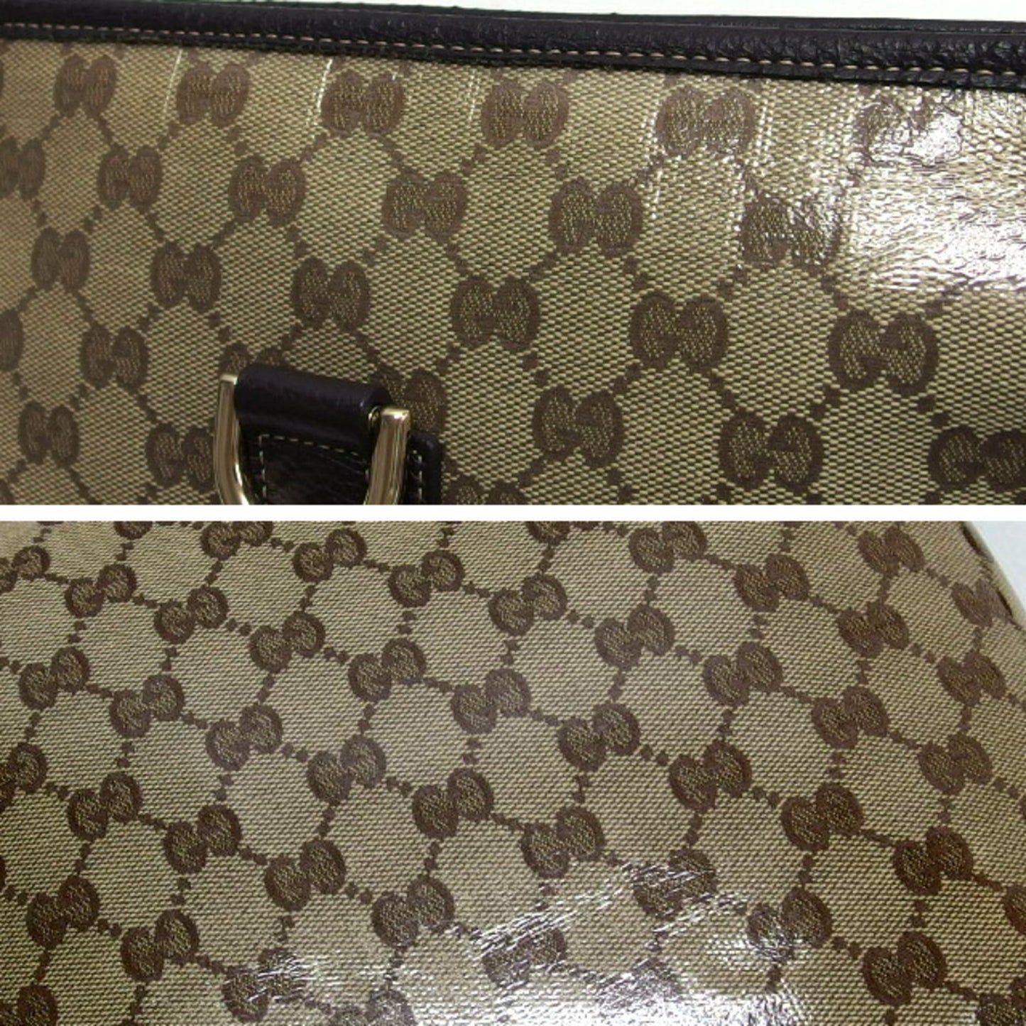 Gucci Beige Dark Brown Coated Canvas Leather Shoulder Bag ( )
