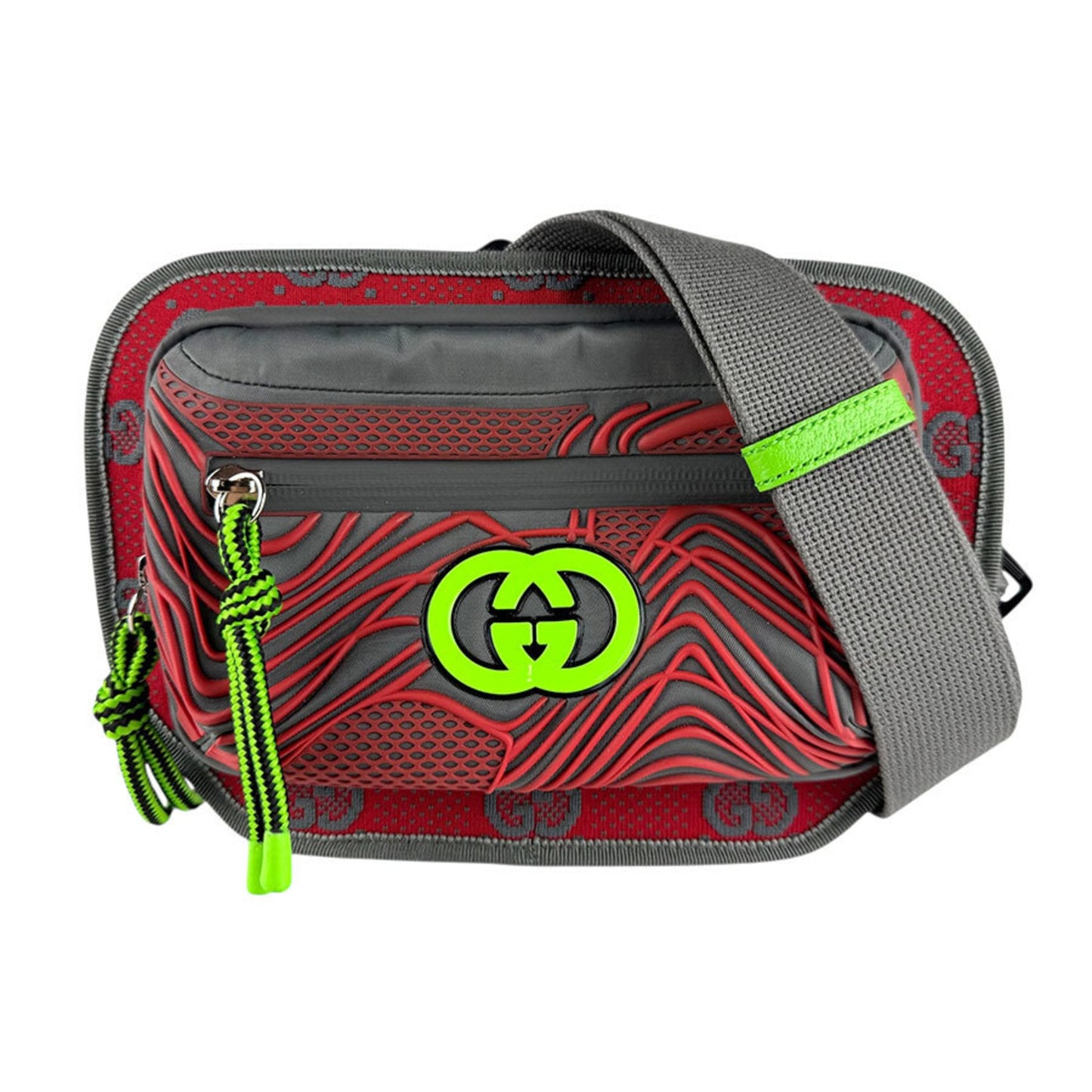 Gucci Gray Green Red Color Nylon Fanny Pack ( )