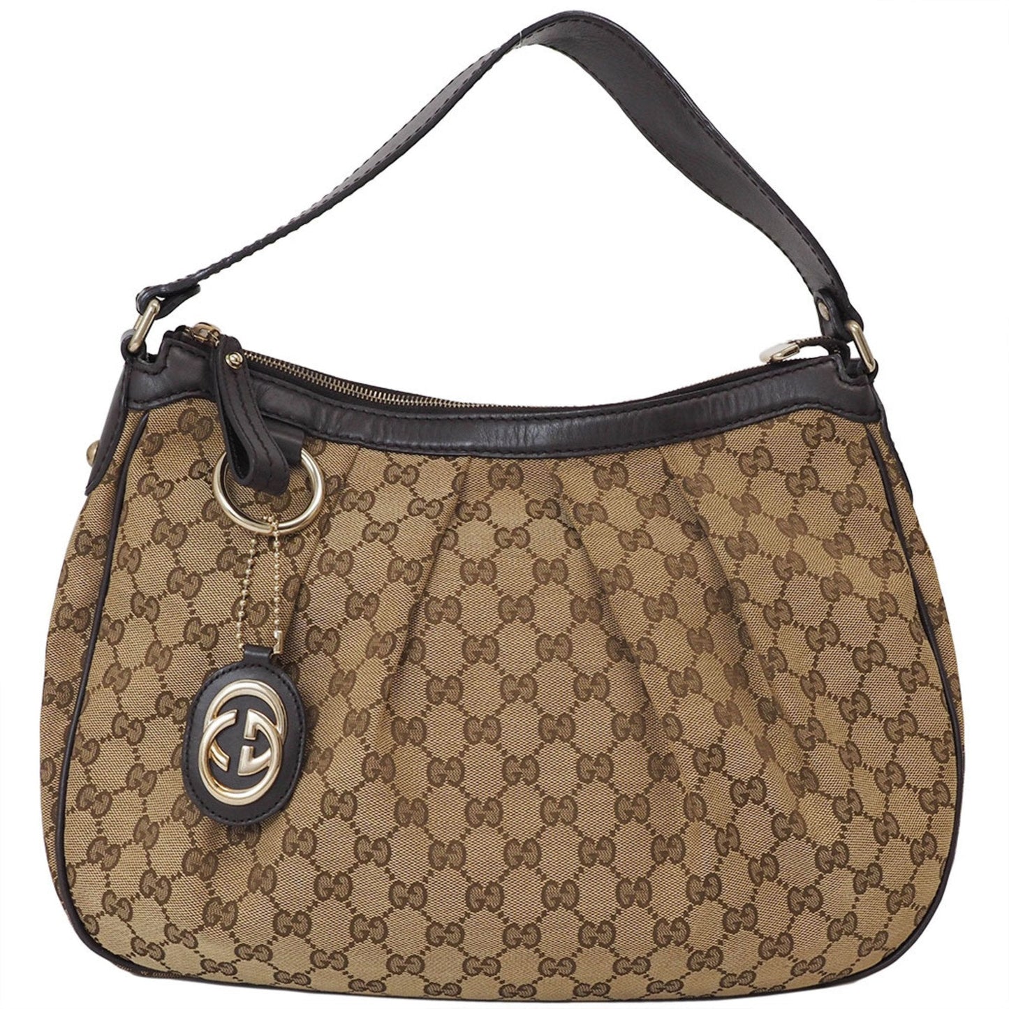 Gucci Gg Canvas Beige Brown Canvas Leather Shoulder Bag