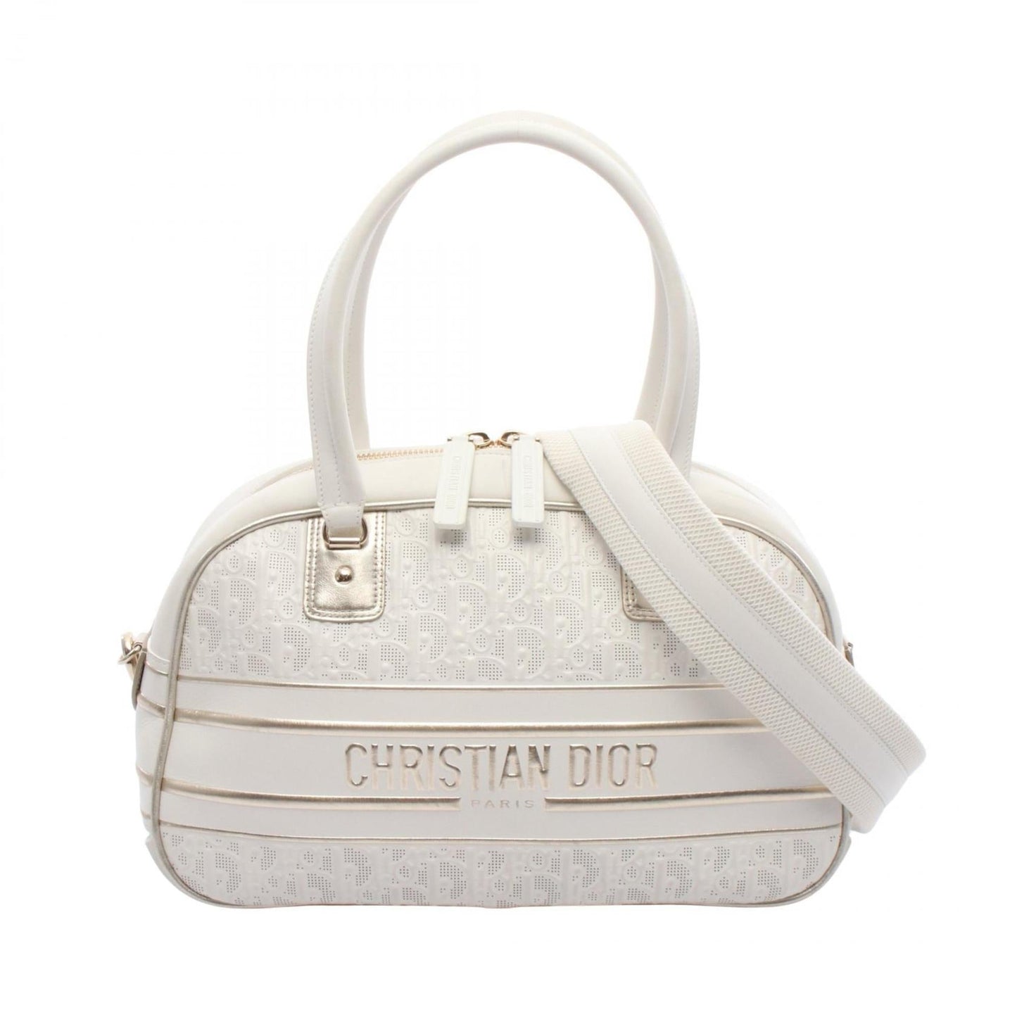 Christian Dior Gold White Leather Handbag ()