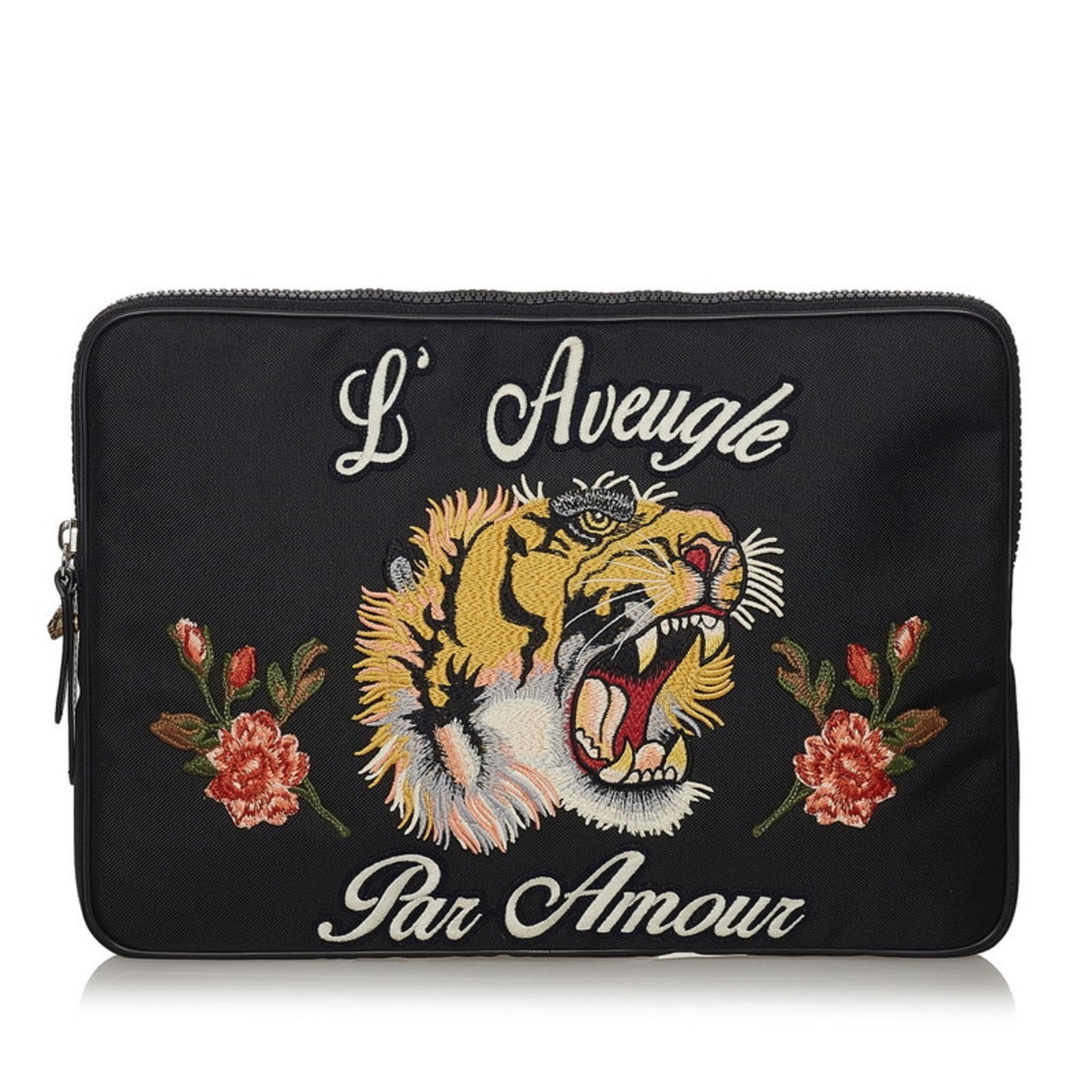 Gucci Embroidered Tiger Clutch Bag Laptop Case 473884 Black Canvas Ladies Gucci