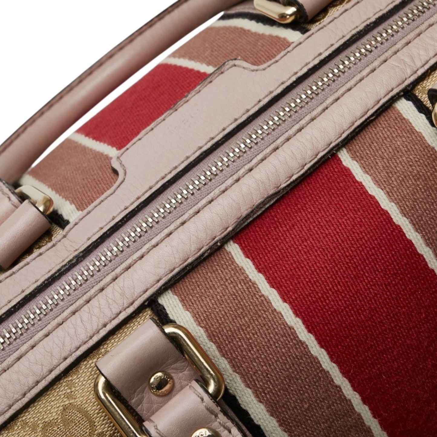Gucci Beige Pink Canvas Leather Handbag Shoulder Bag ( )