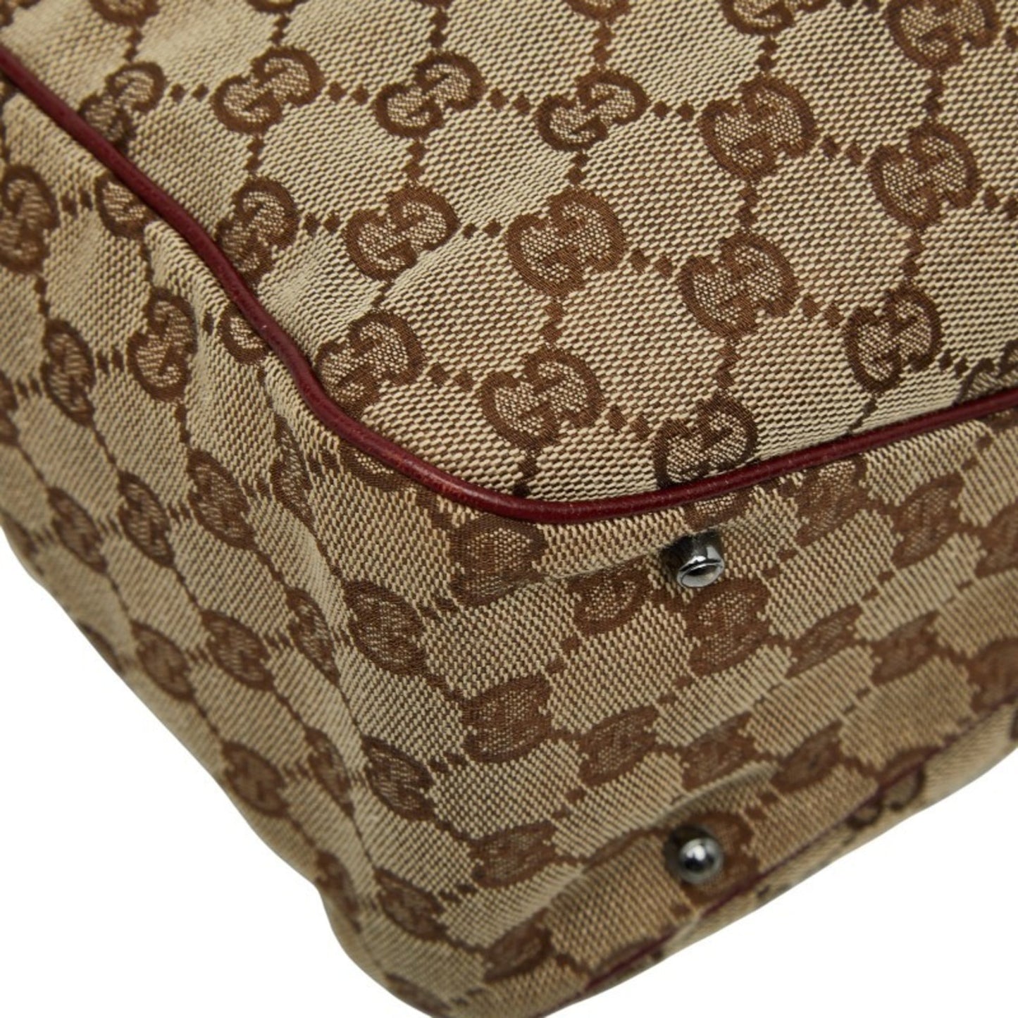 Gucci Beige Red Color Canvas Leather Handbag Tote Bag ( )